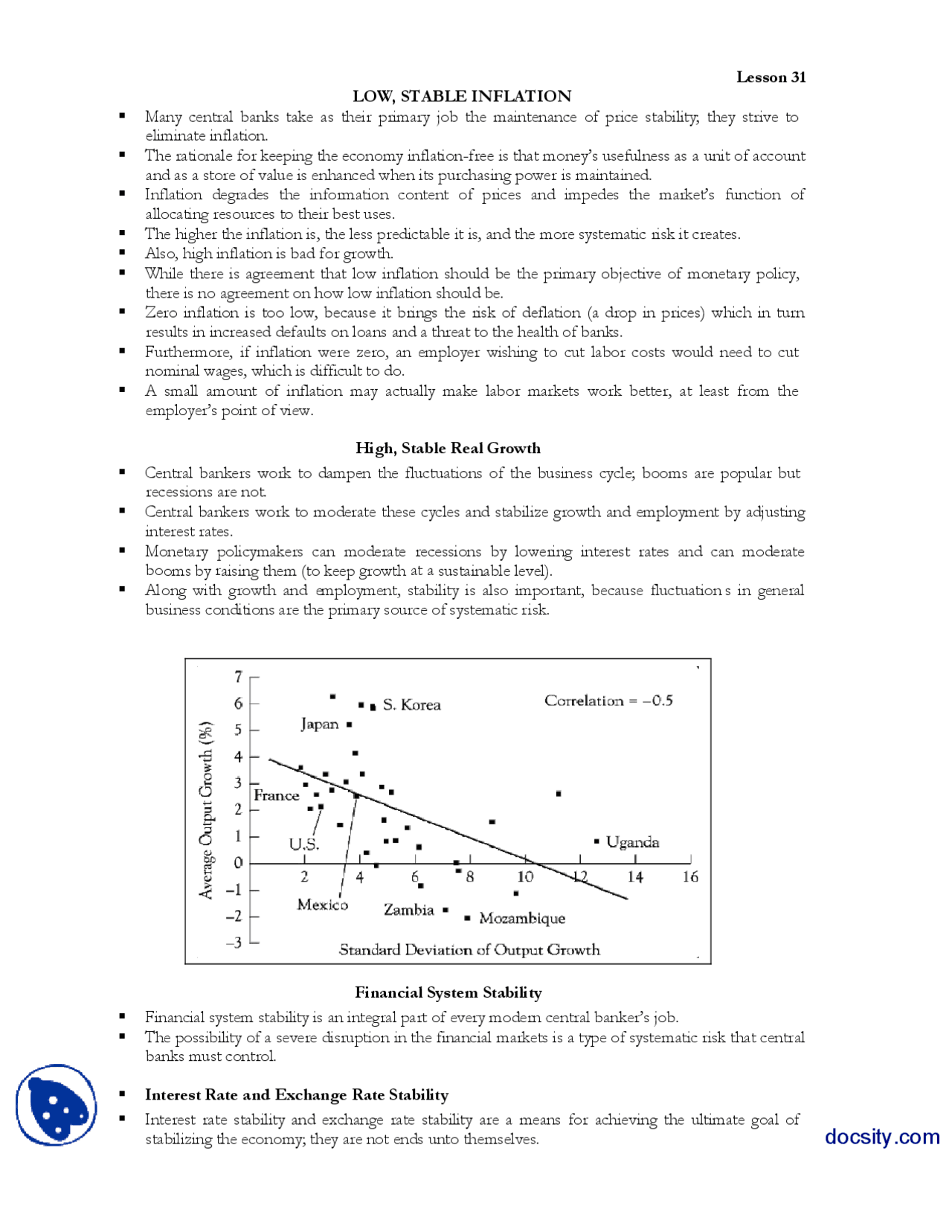 Low Stable InflationMoney and BankingHandouts Docsity
