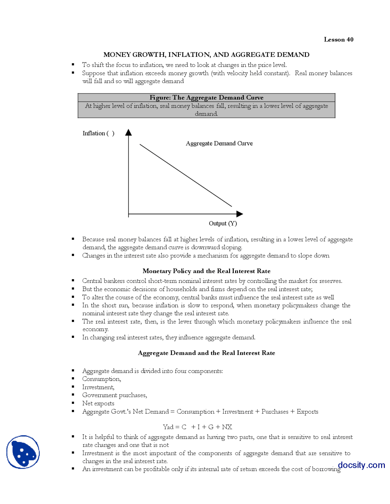 Money Growth, Inflation And Aggregate DemandMoney and BankingHandouts