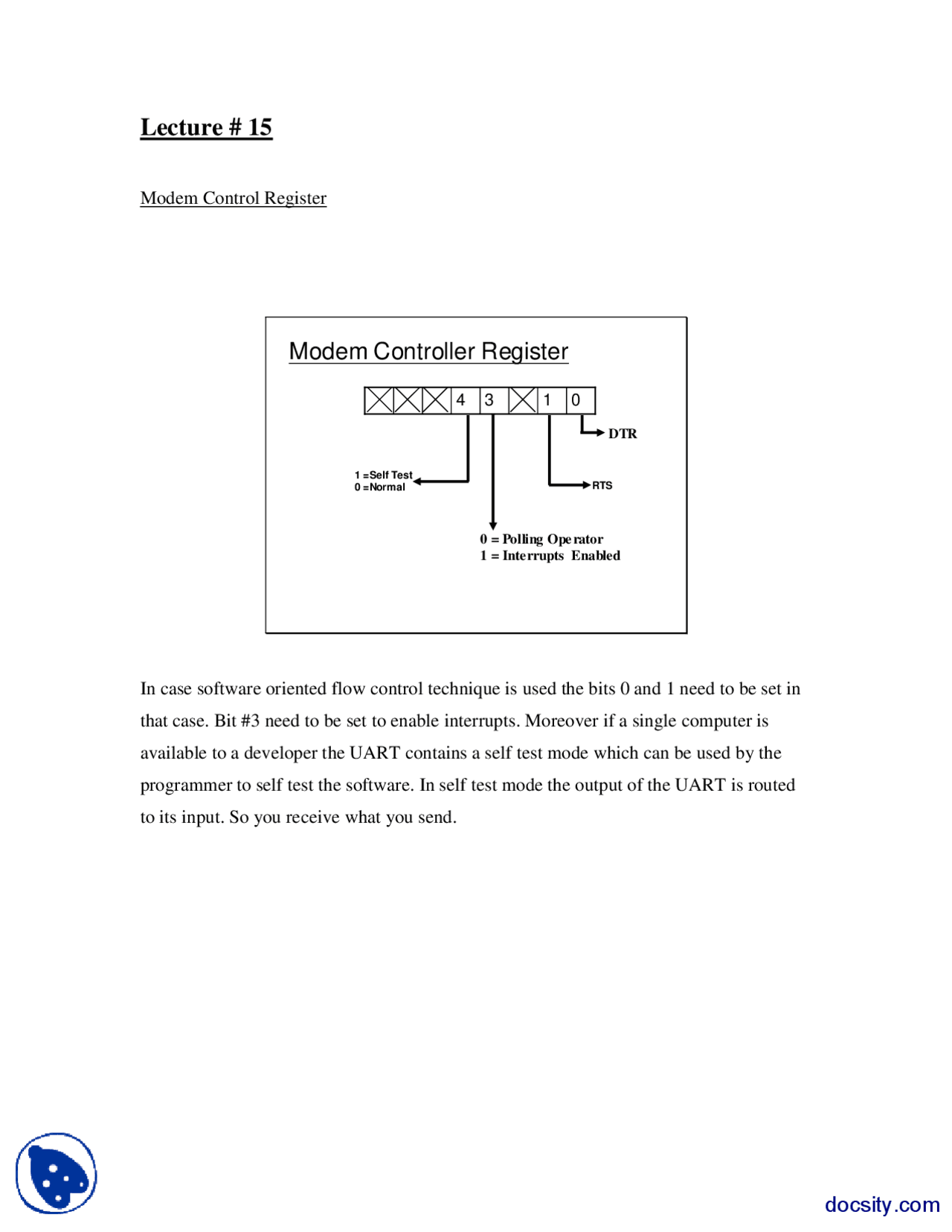Modem Control Register-System Programming-Lecture Notes - Docsity