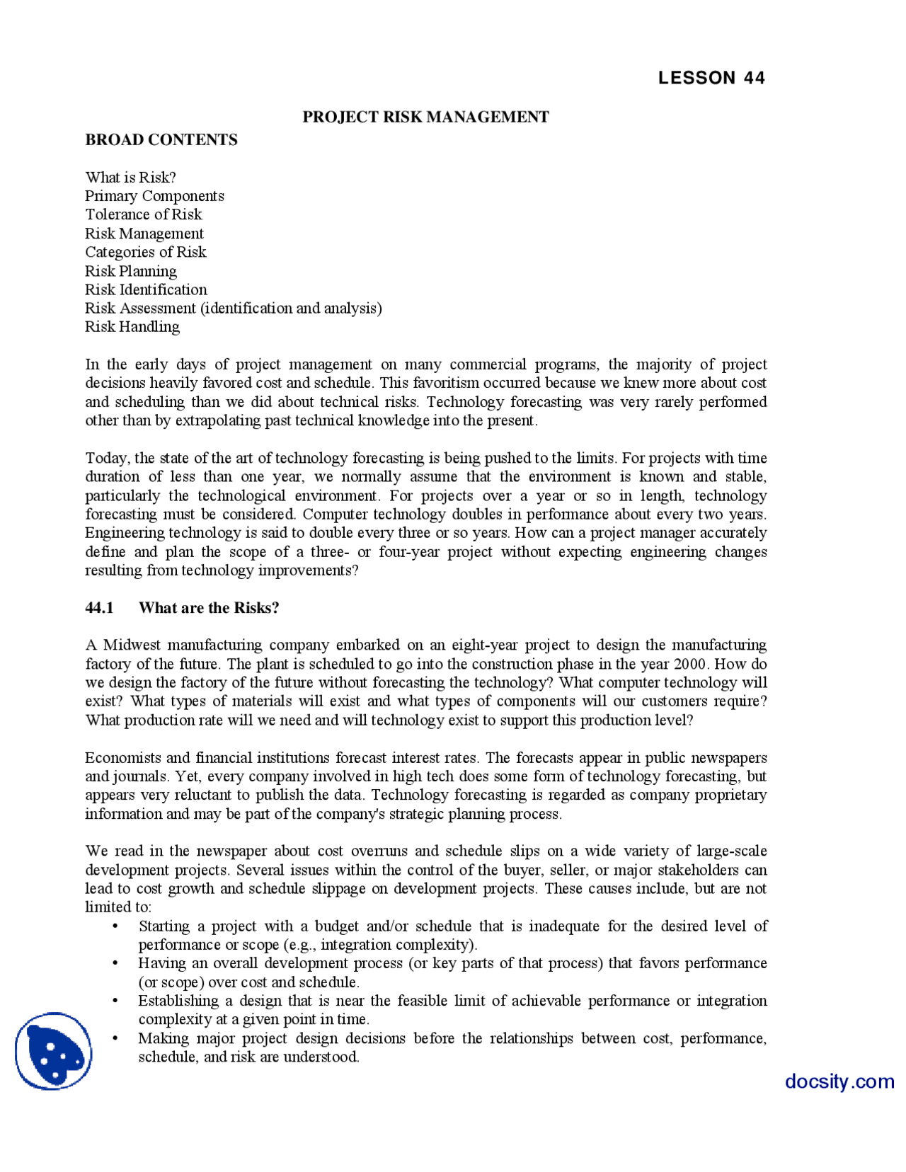 Project Risk Management-Project Managment-Handouts - Docsity