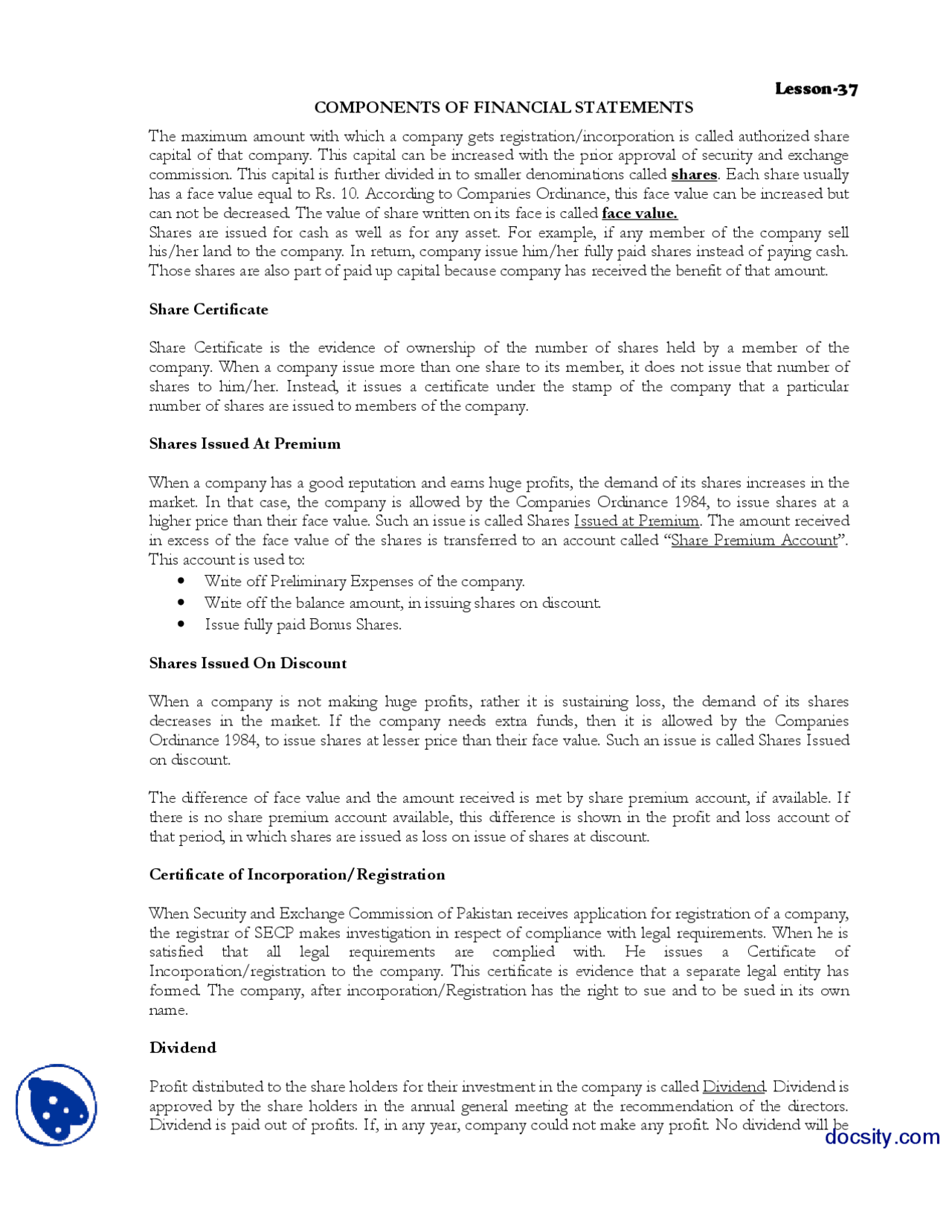 Financial Statment-Financial Accounting-Lecture Handout - Docsity