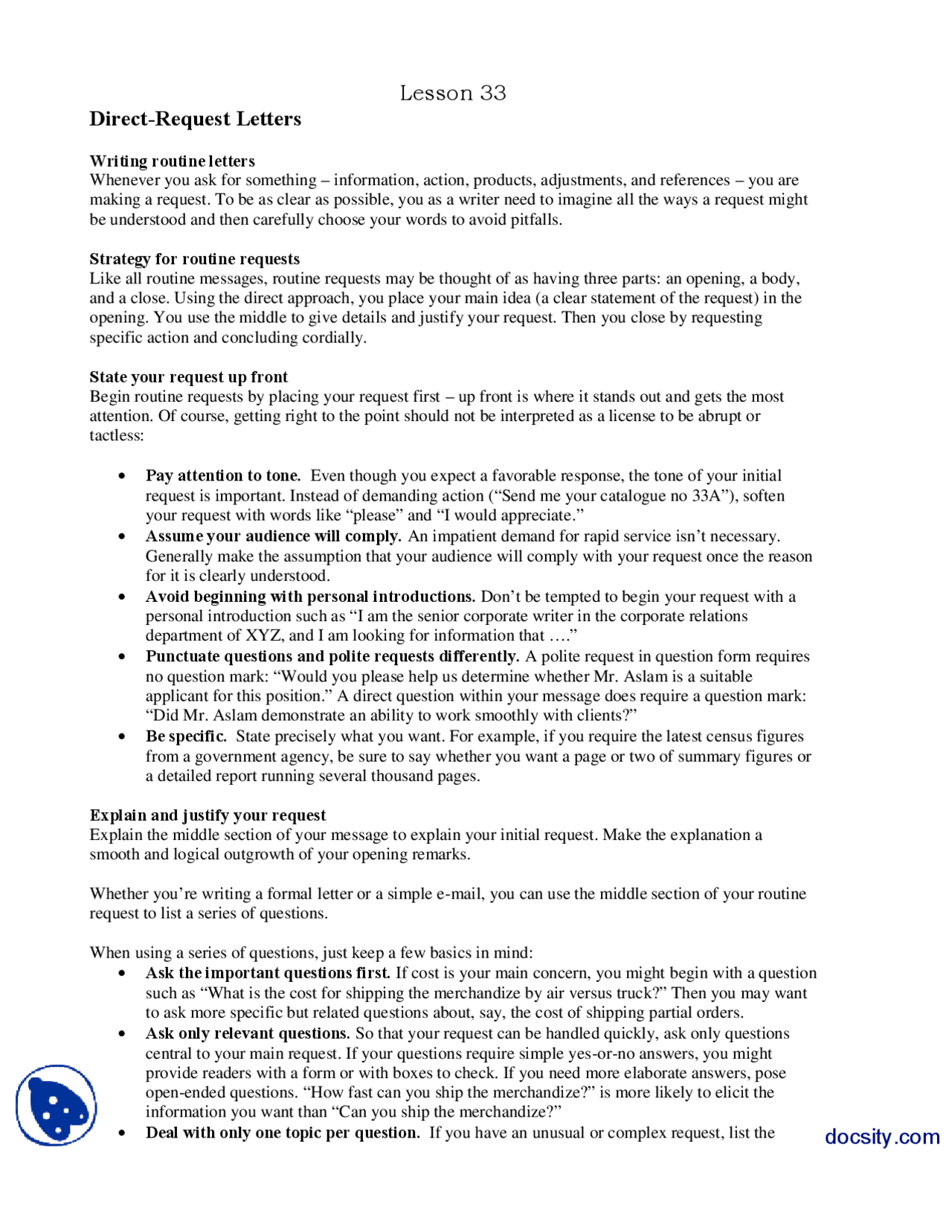 Direct Request Letters Part 1-Communication Skills-Lecture Handout ...