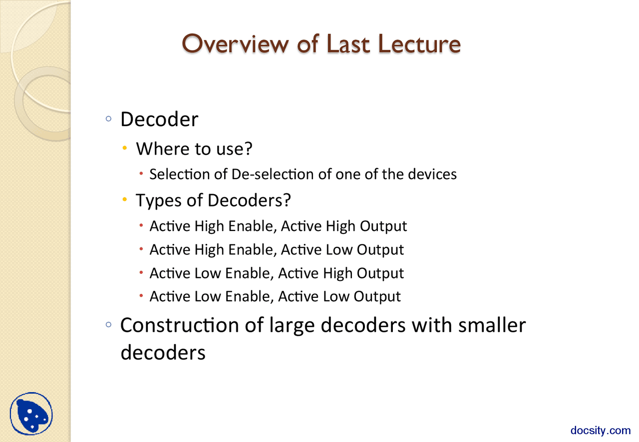 Combinational Implementation Using Decoder, Encoder-Gates, Truth Tables ...