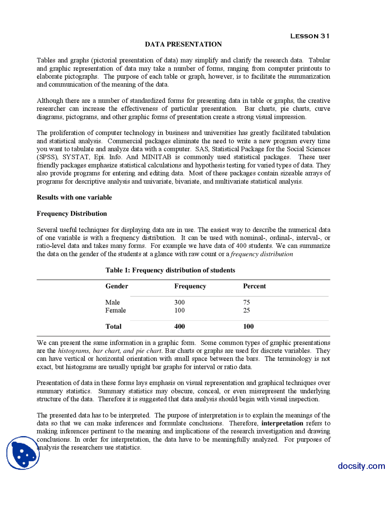 Data Handouts Data Presentation-Research Methods-Handouts - Docsity