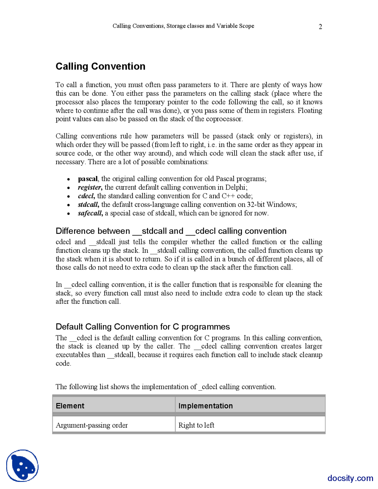 Calling Convention-Windows Programming-Lecture Notes - Docsity