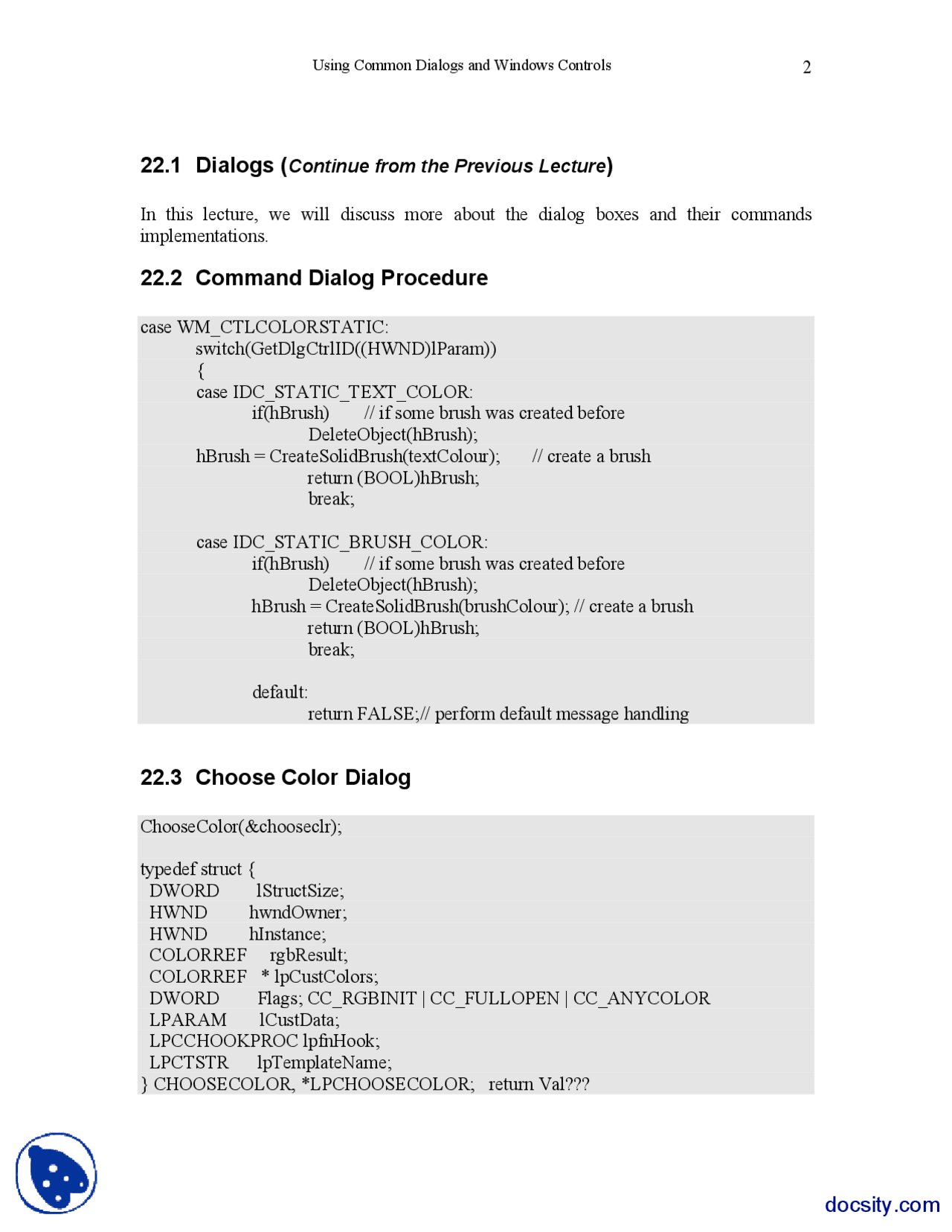 Dialog, Command Dialog Procedure-Windows Programming-Lecture Notes ...