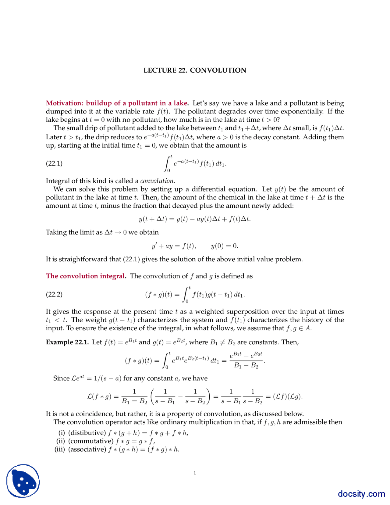 ConvolutionDifferential Equations and Their SolutionsLecture Notes