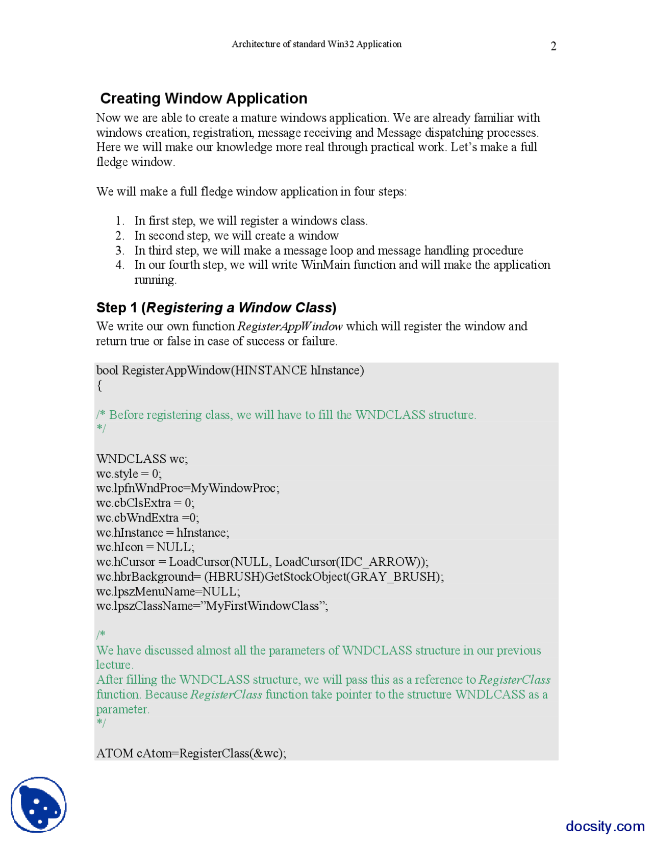 Creating Window Application-Windows Programming-Lecture Notes - Docsity