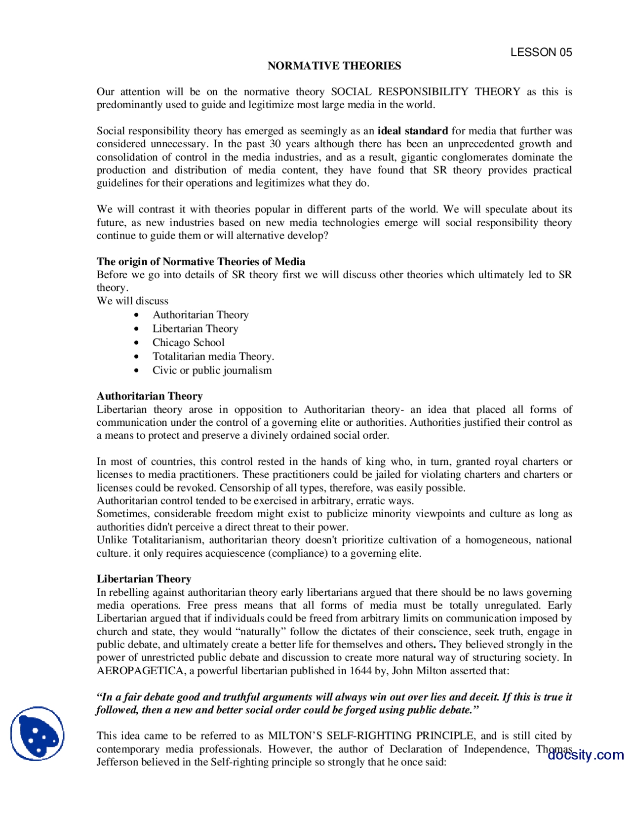 Normative Theories-Theories of Communication-Handouts | Lecture notes ...