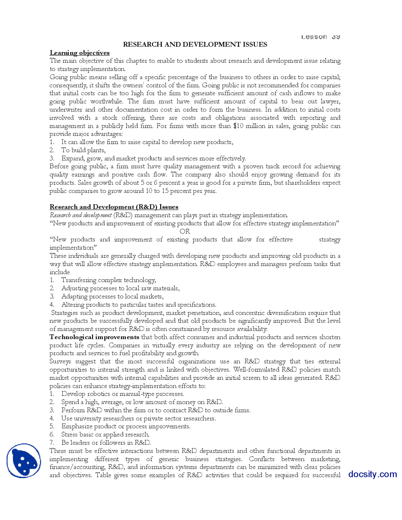 Research and Development (R and D) Issues-Strategic Management-Lecture ...