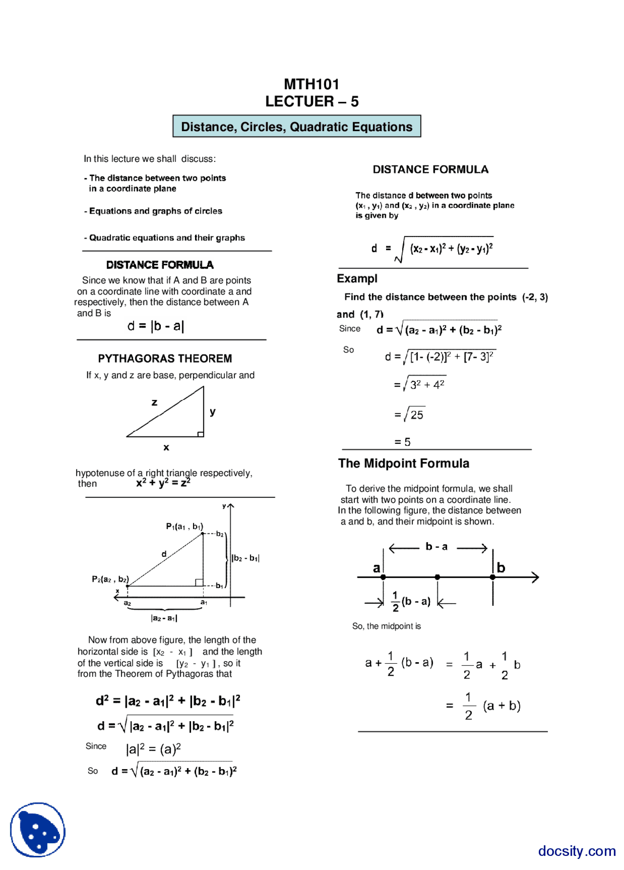 Distance, Circles, Quadratic Equations-General Mathematics-Lecture ...