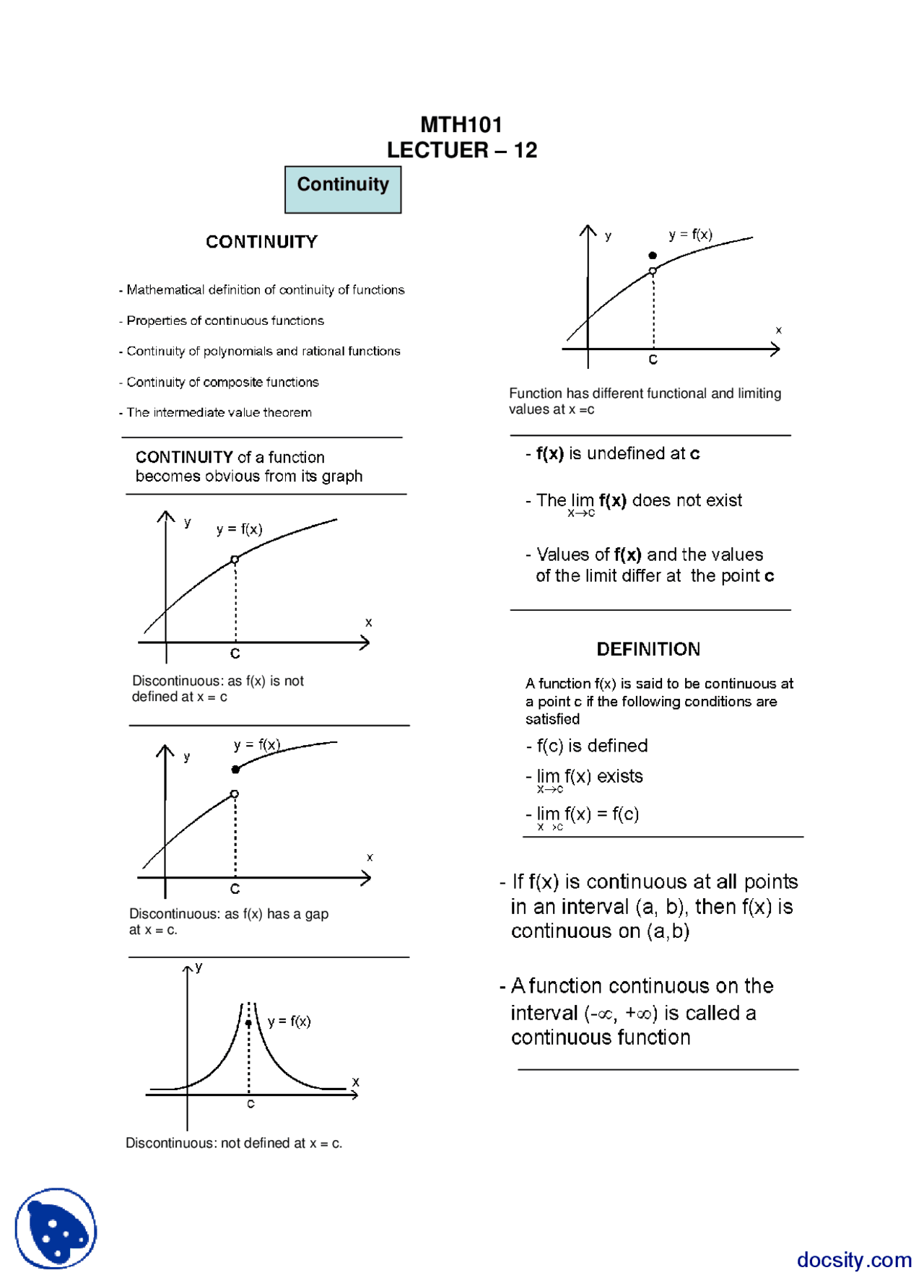 Continuity-General Mathematics-Lecture Handout | Exercises Elementary ...