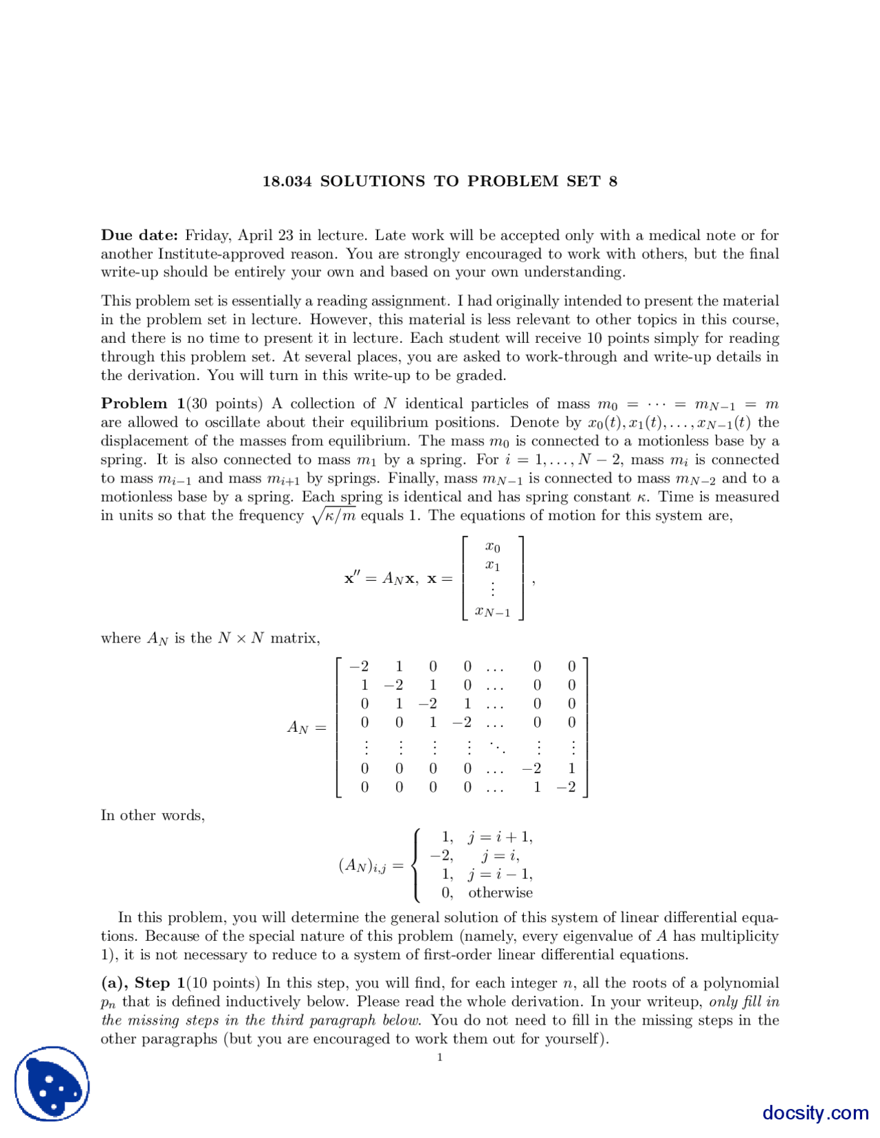 Linear Differential Equations: Solutions to Problem Set 8 | Exercises ...