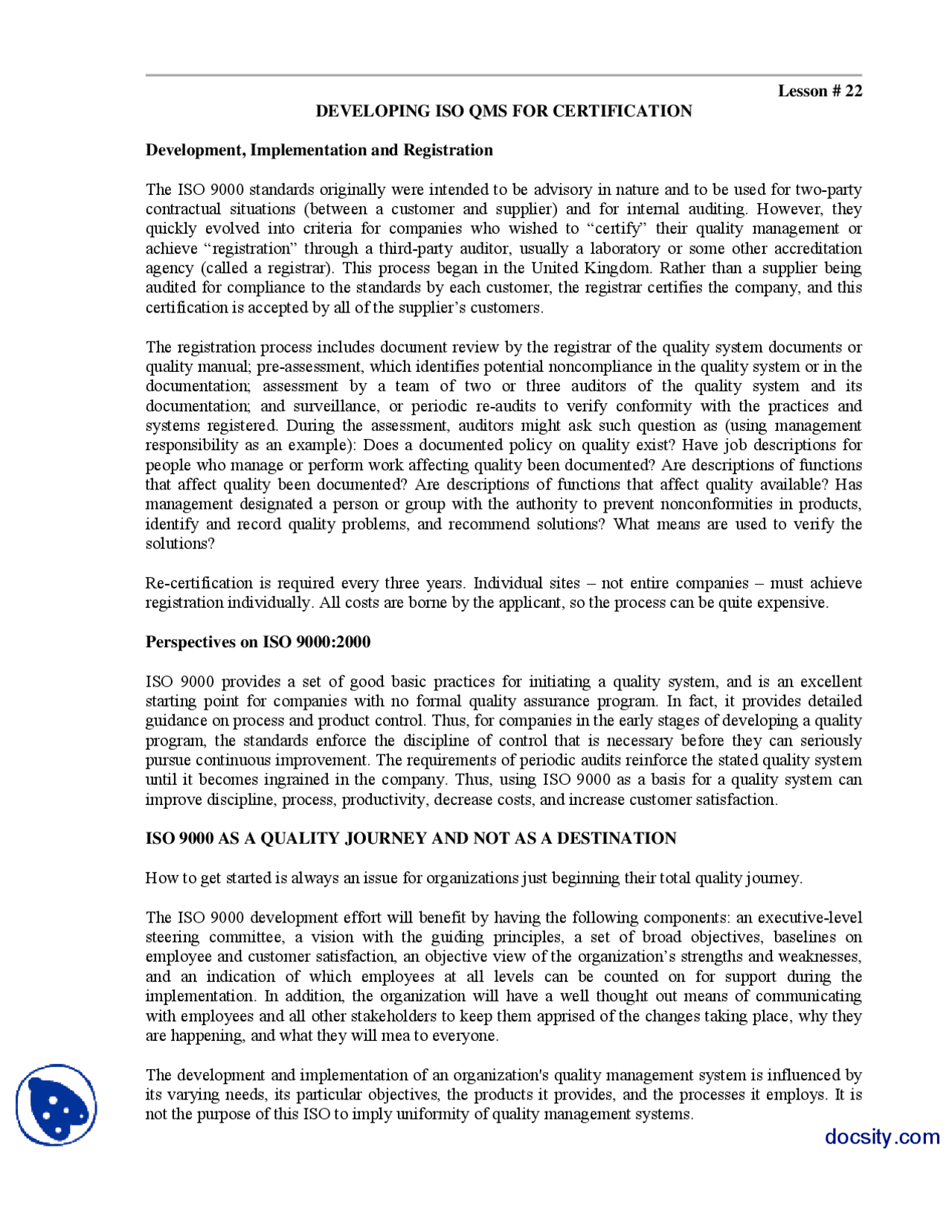 Developing Iso Qms For Certification-Total Quality Managment-Handouts ...
