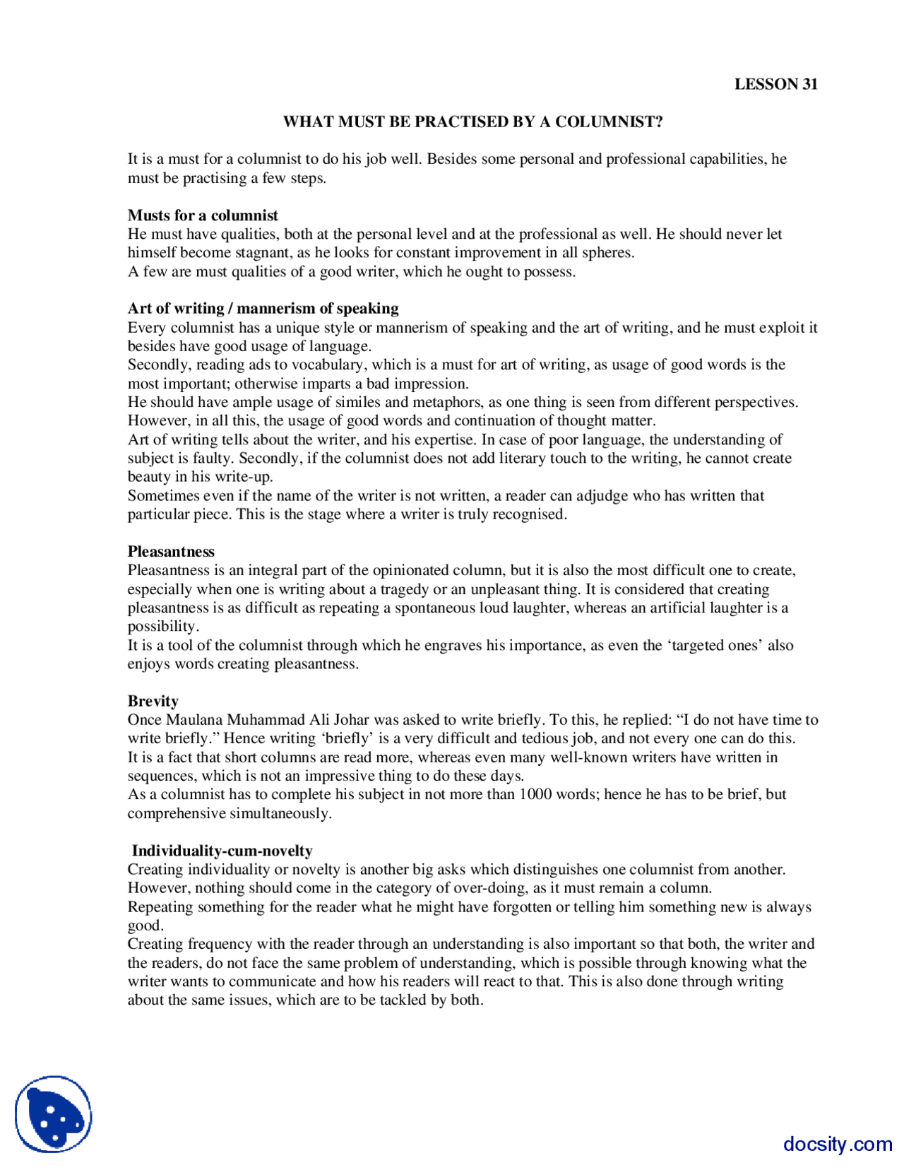 Columnist-Feature and Coloumn Writing-Lecture Handout - Docsity