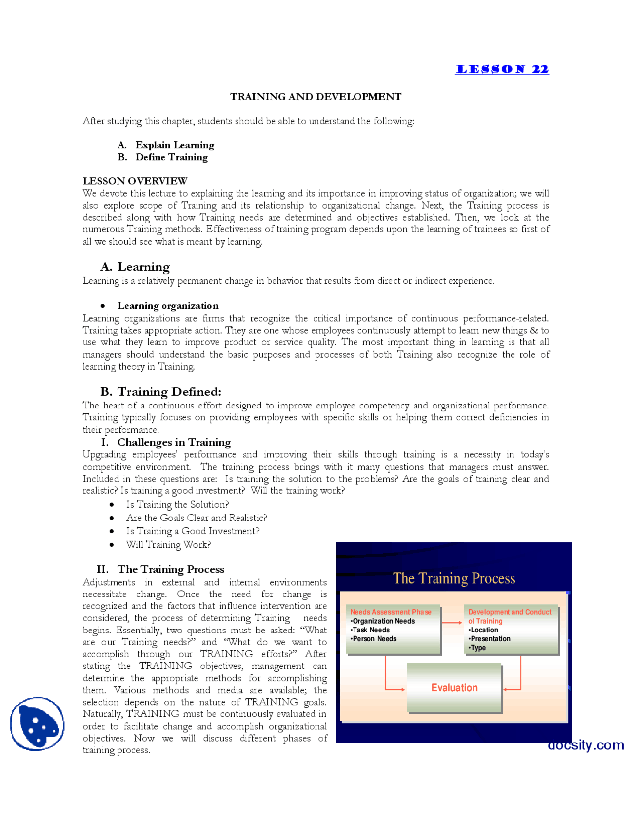 Training and Development-Human Resource Managment-Lecture Handout - Docsity
