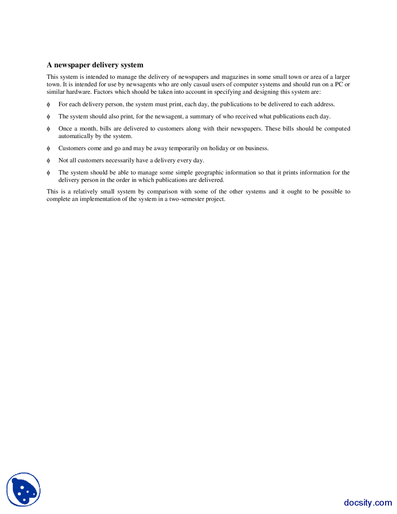 A Newspaper Delivery System-Software Engineering-Lecture Handout ...