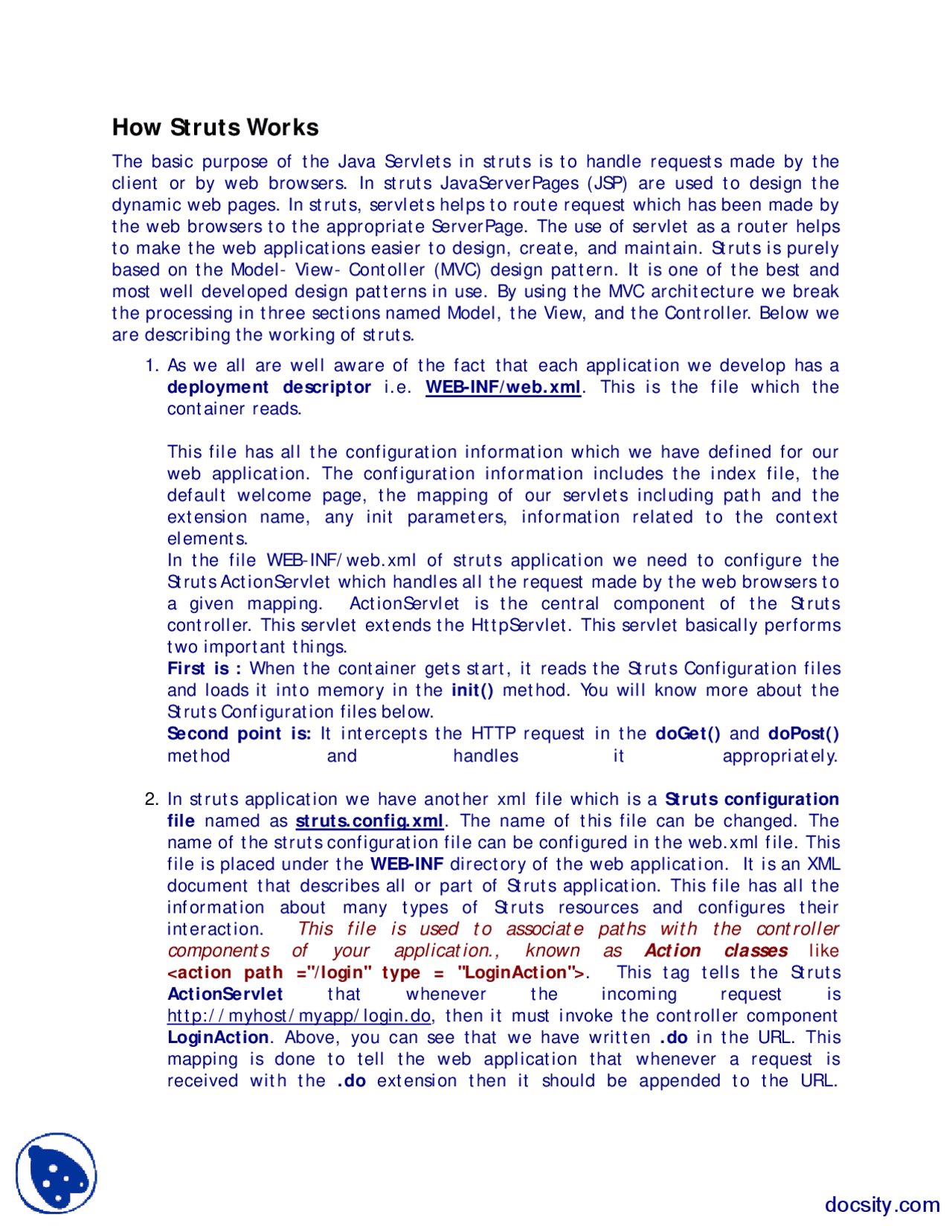 How Struts Works-Java Programming-Lecture Handouts - Docsity
