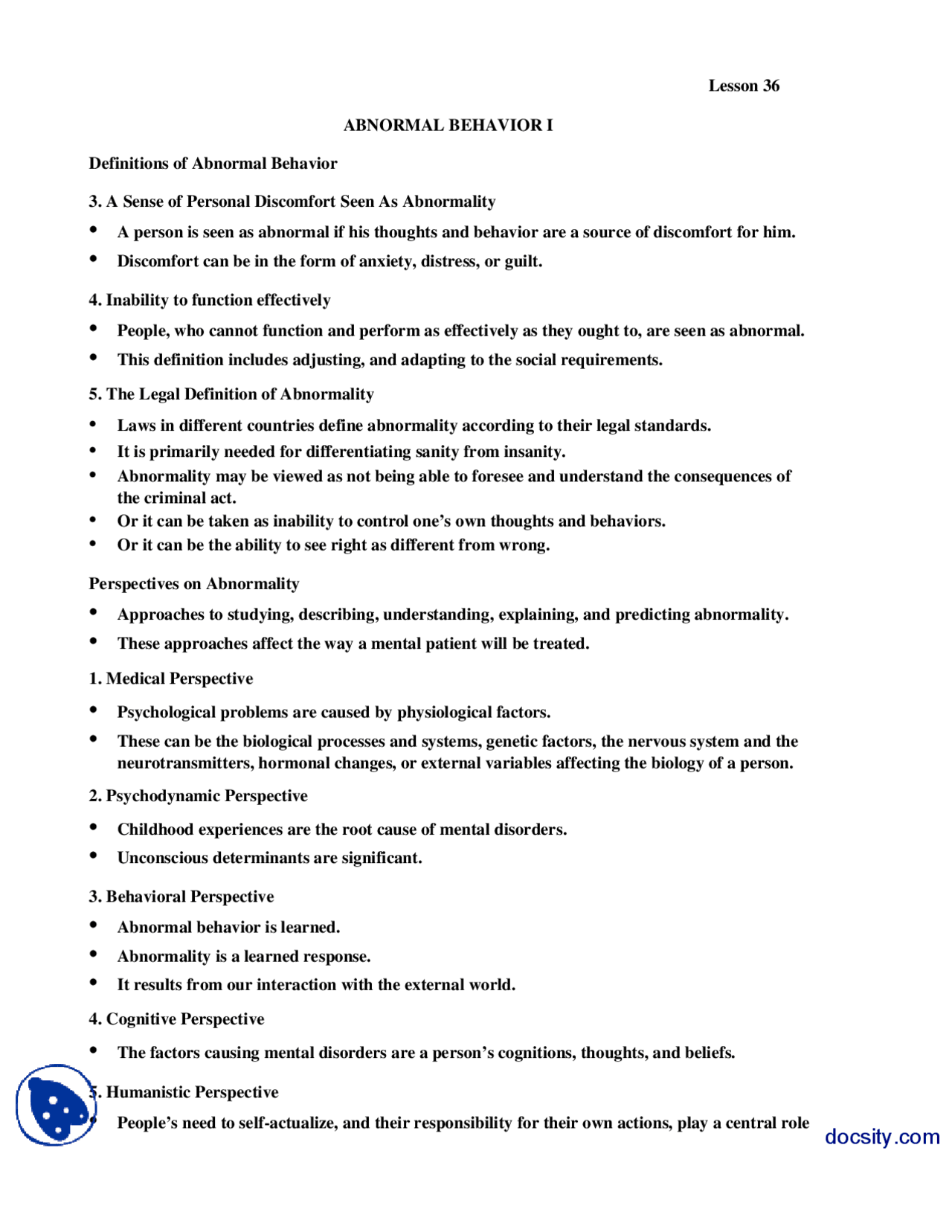 Abnormal Behavior Chart Abnormal Behavior I-Introduction to Psycology-Lecture Handout ...