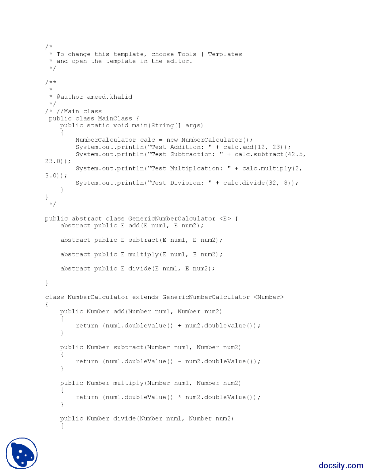 Generic Number Calculator-Java Programming-Lab Mannual - Docsity