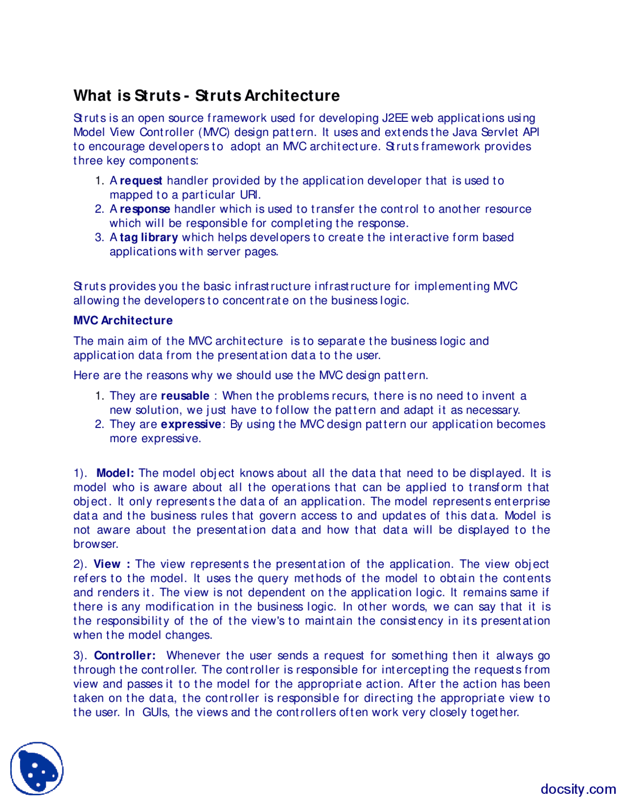 What is Struts-Java Programming-Lecture Handouts - Docsity