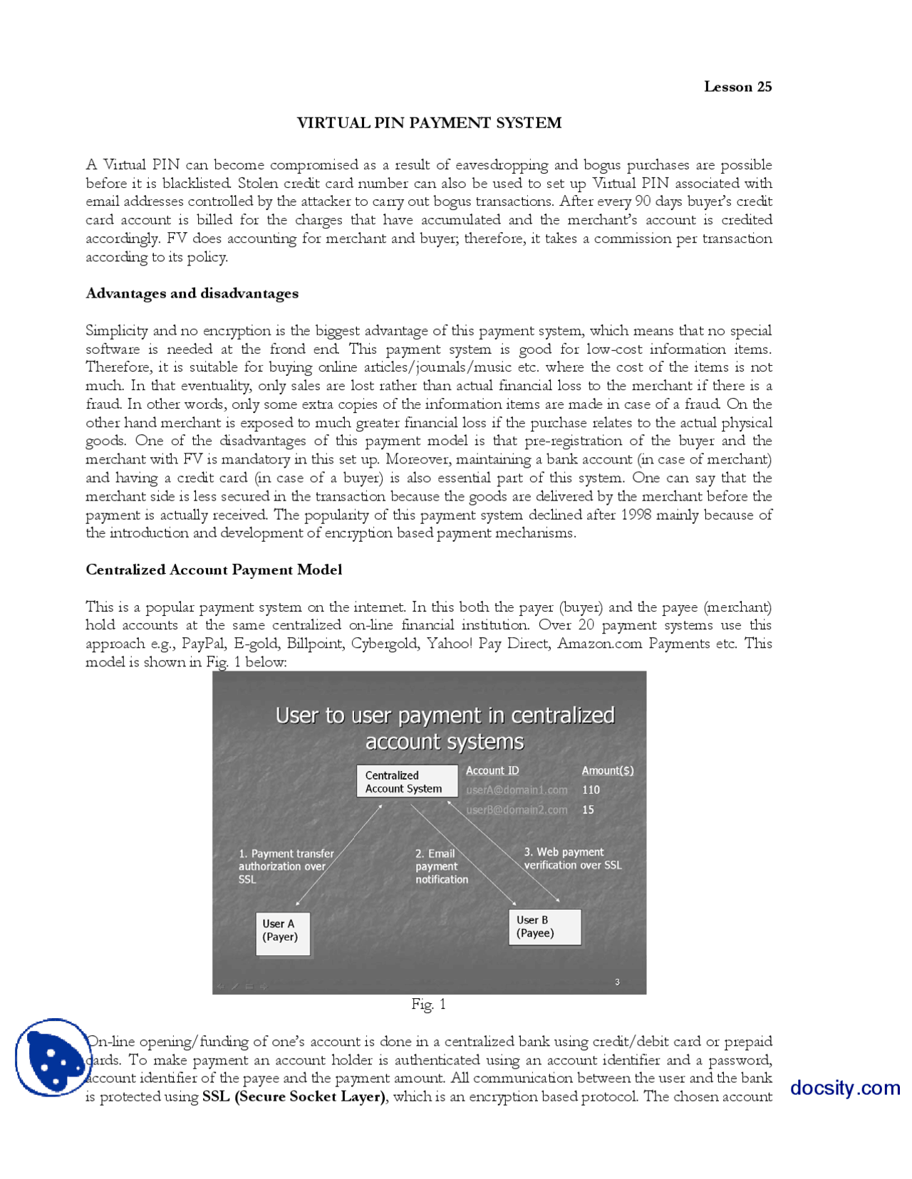 Virtual Pin Payment System-Information Technology-Lecture Handout - Docsity