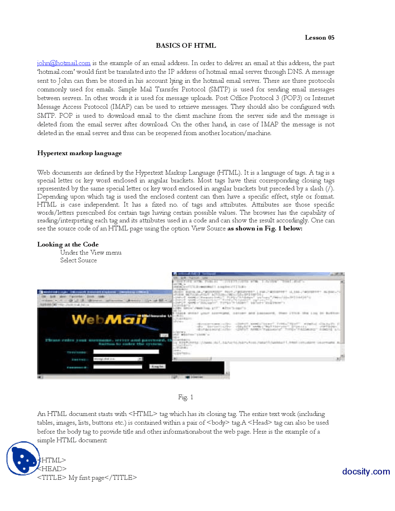Basics of HTML-Information Technology-Lecture Handout - Docsity