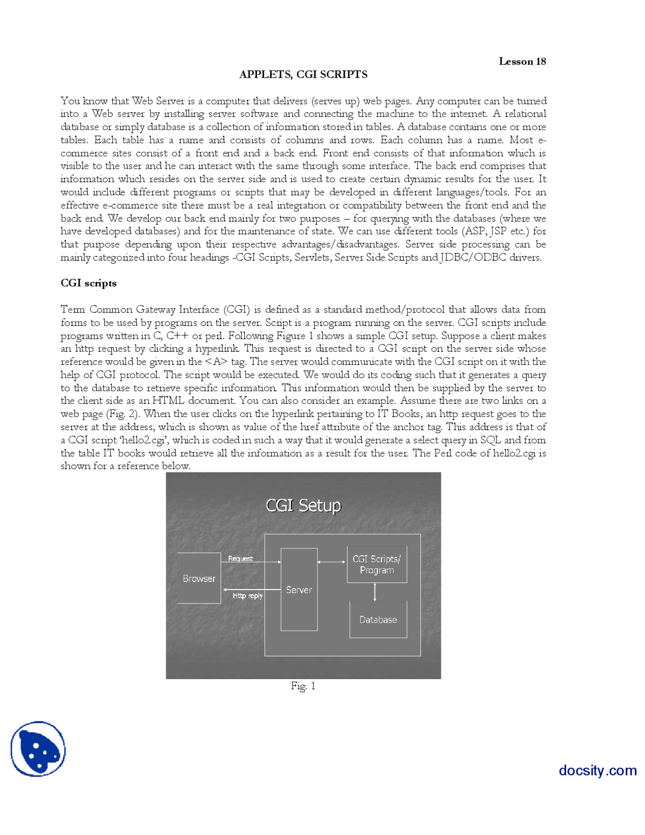 APPLETS, CGI ScriptsInformation TechnologyLecture Handout Docsity