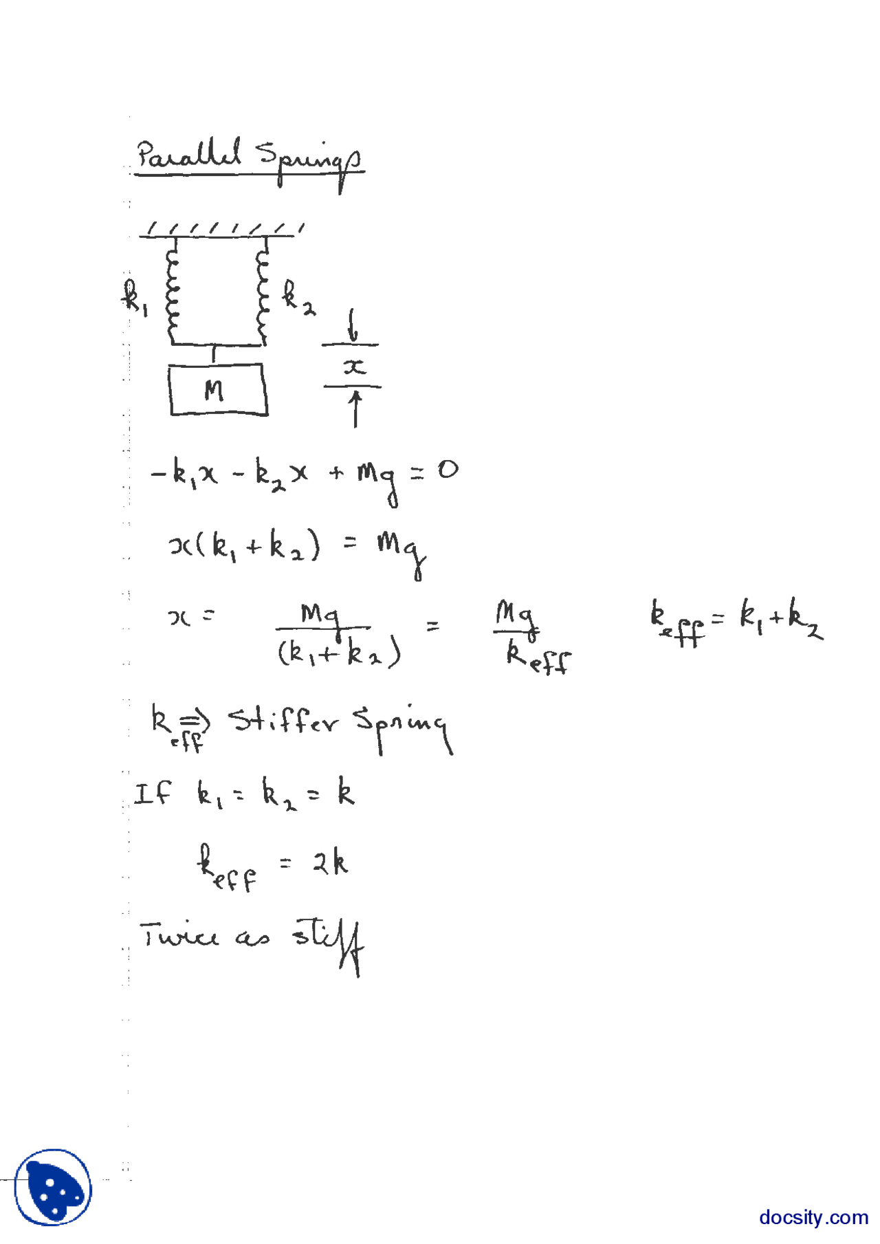 Parallel Spings-Physics-Lecture Notes | Study notes Physics | Docsity