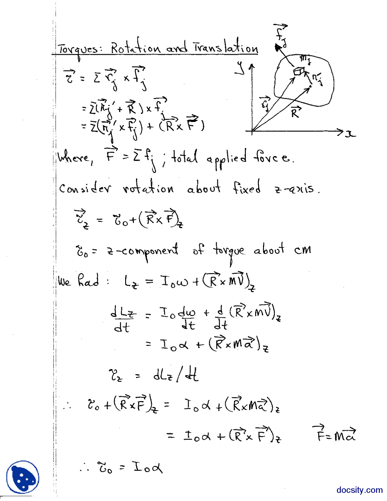 Rotation And Translation Torques-Physics-Lecture Notes - Docsity