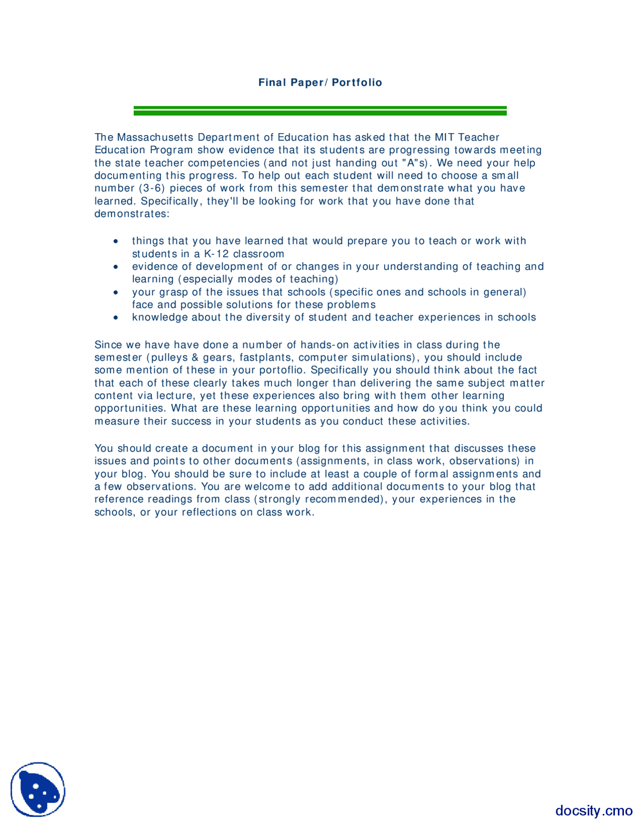Final PaperPortfolio-Education Economics-Assignment - Docsity