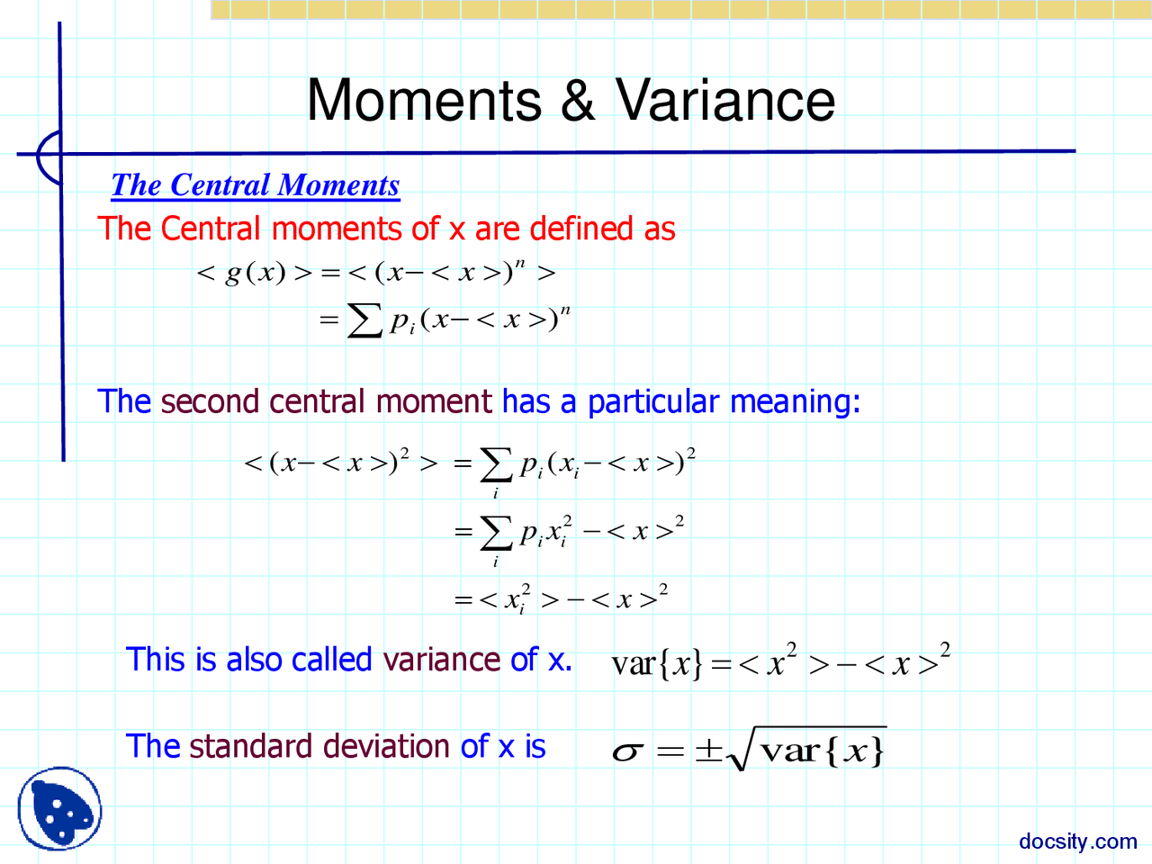 Physics Variance Moments And Variance-Computational Physics-Lecture Slides - Docsity