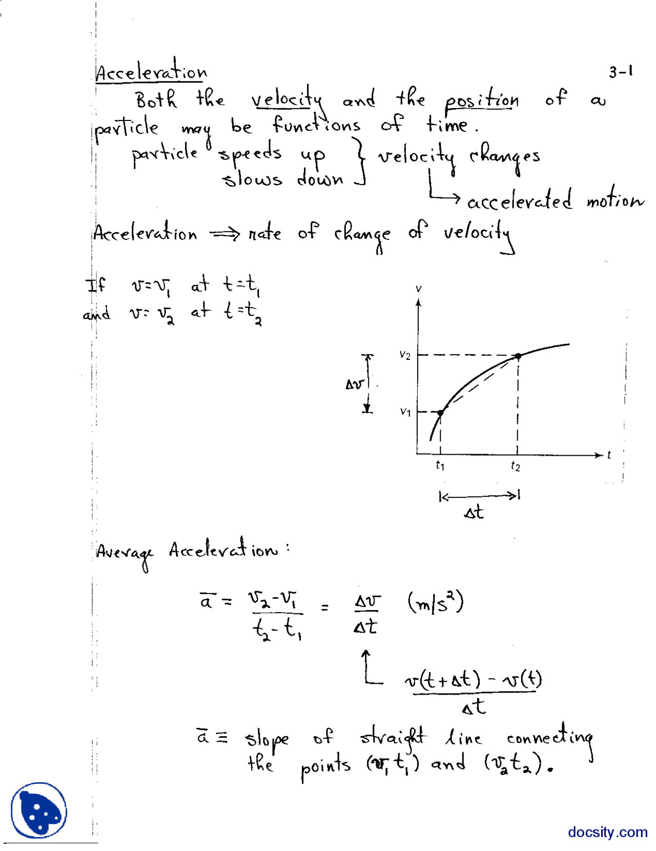 Acceleration-Physics-Lecture Notes - Docsity