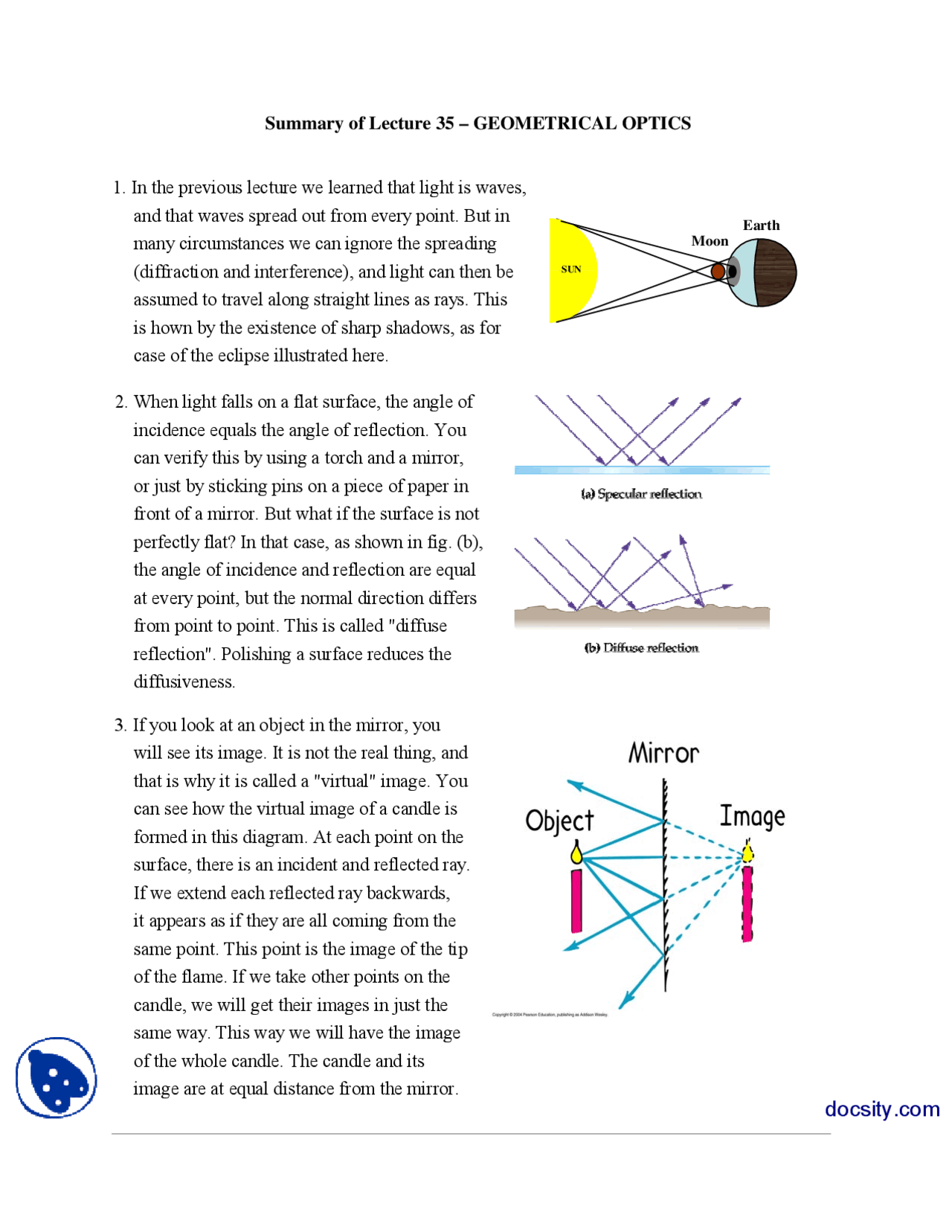 Geometrical Optics-Classical Physics-Handouts - Docsity