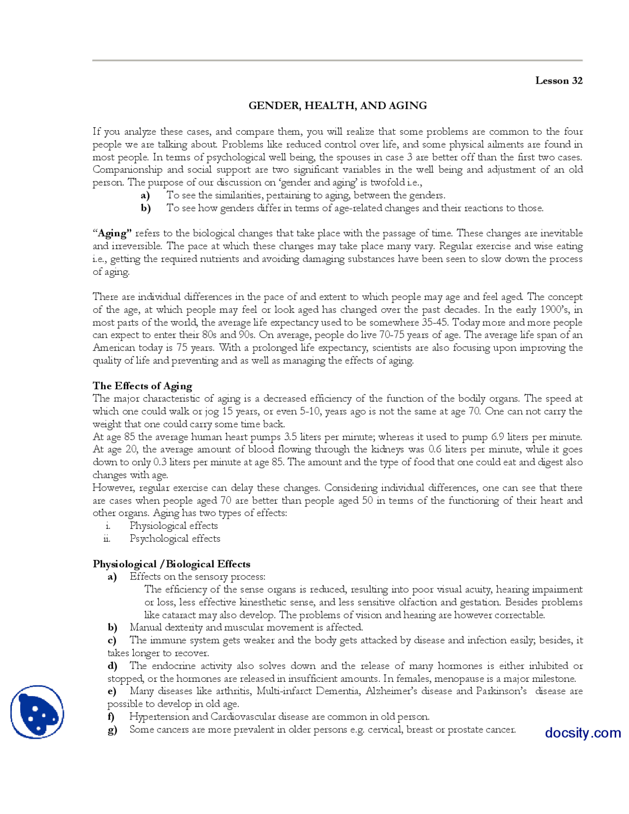 Gender Health And Aging 2-Gender Psychology-Handouts - Docsity