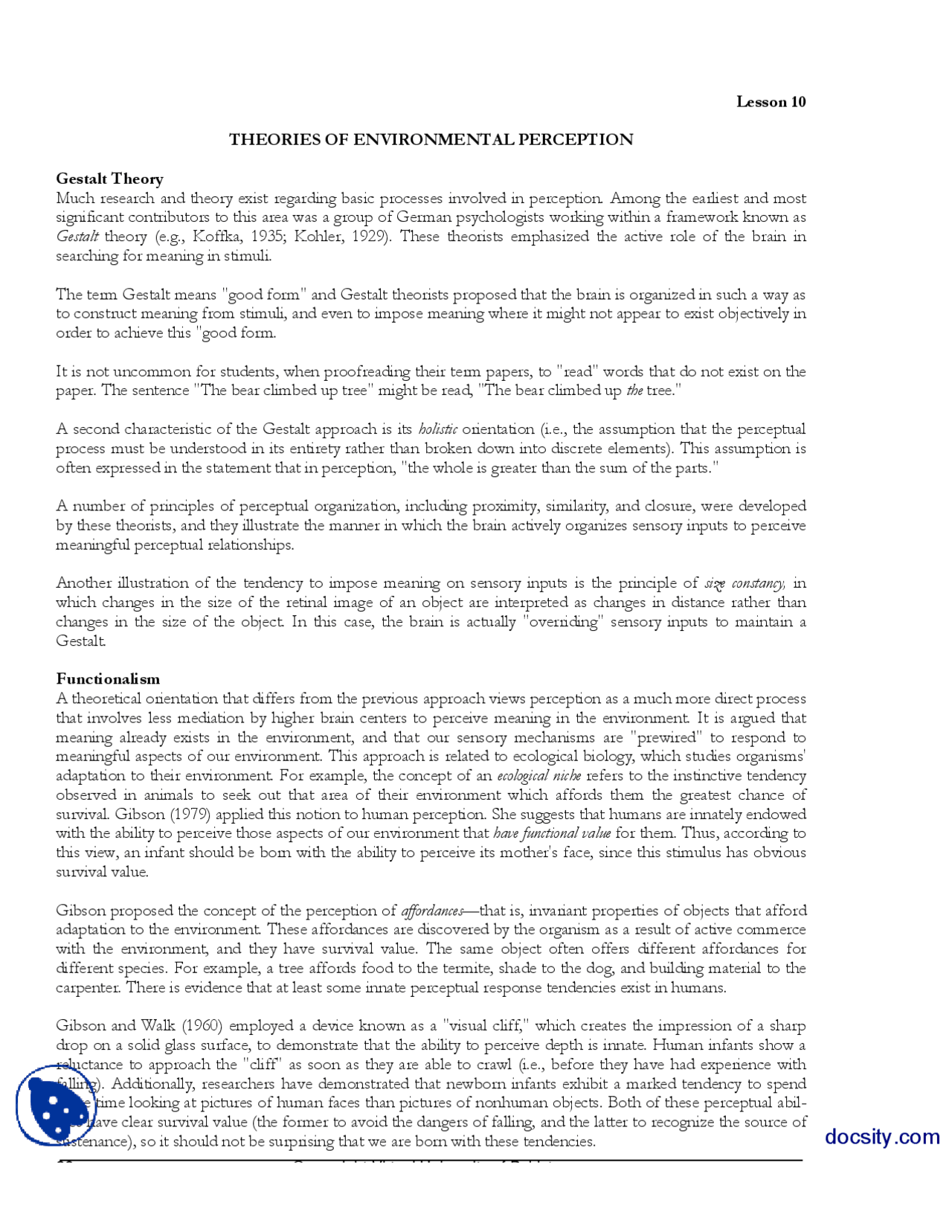 Theories Of Environmental Perception-Environmental Psychology-Handout ...