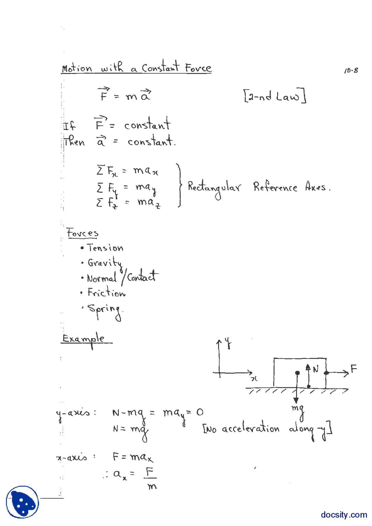 Motion Constant ForcePhysicsLecture Notes Docsity