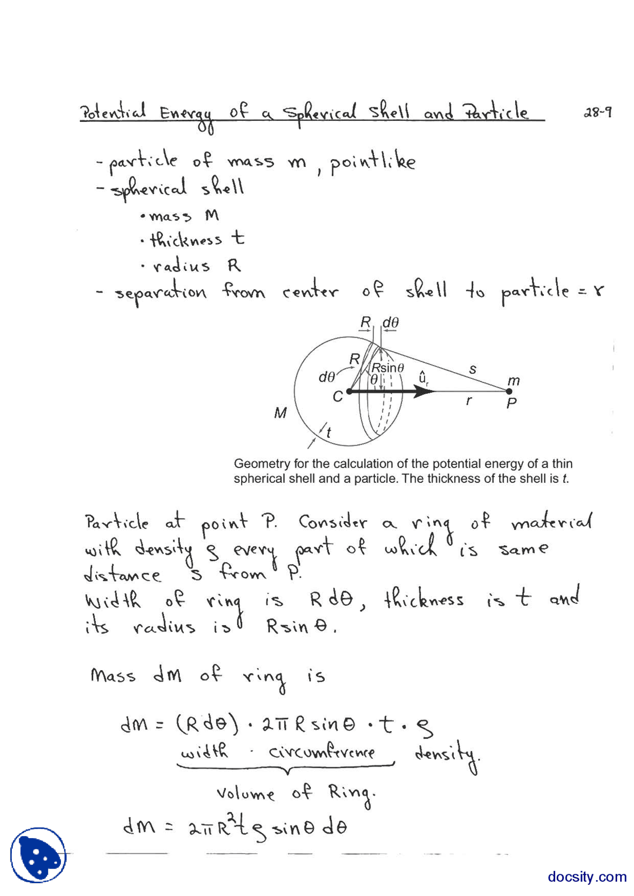 PE Spherical Shell-Physics-Lecture Notes | Study notes Physics - Docsity