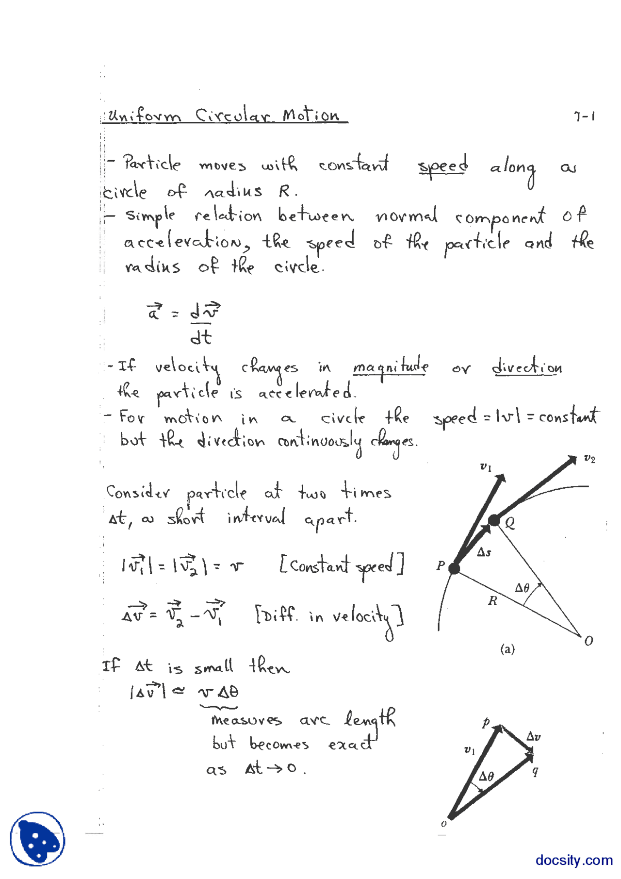 Uniform Circular Motion Notes
