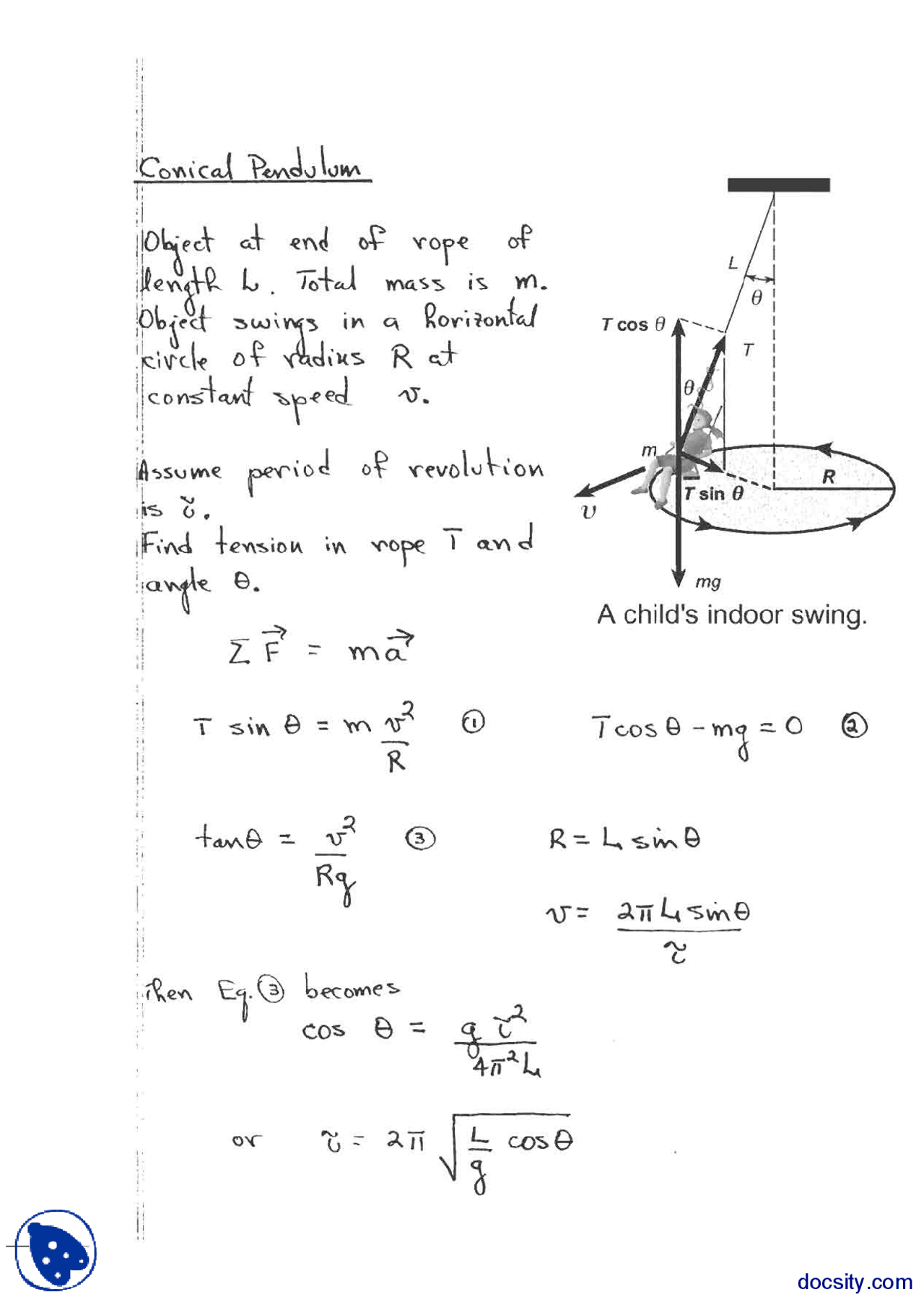 Conical Pendulum-Physics-Lecture Notes - Docsity