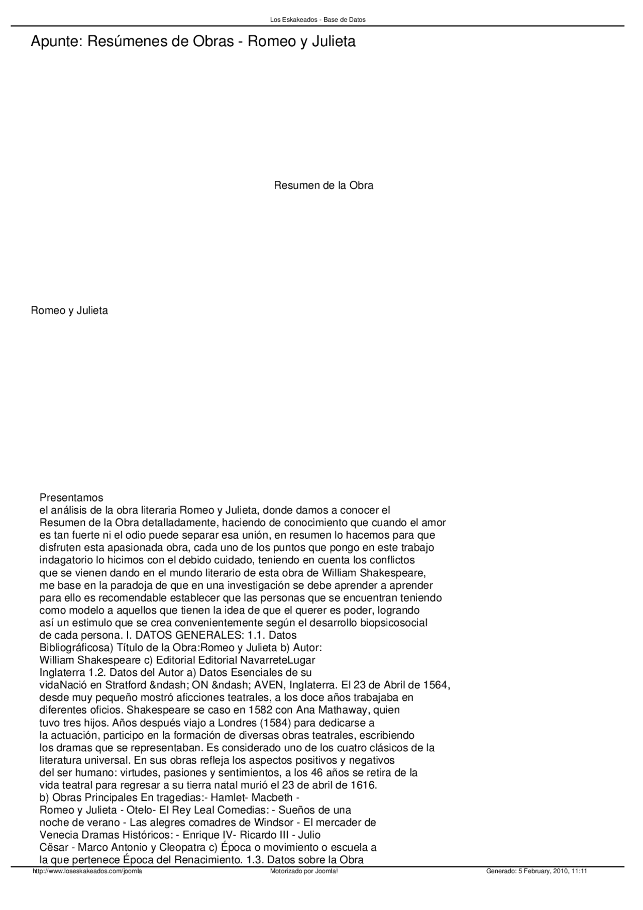 Romeo Y Julieta Resumenes Literatura Docsity