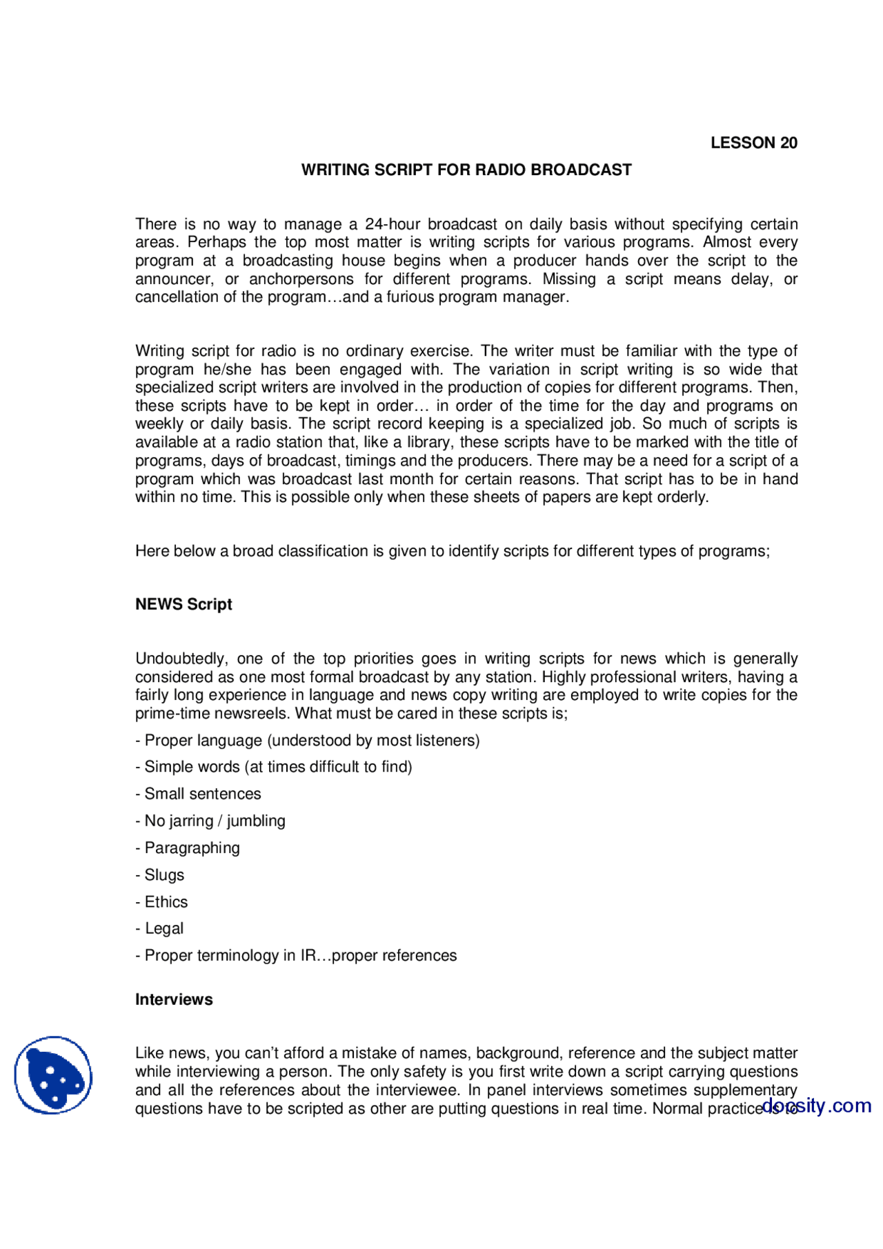 Writing Script for Radio BroadcastingIntroduction to Broadcasting