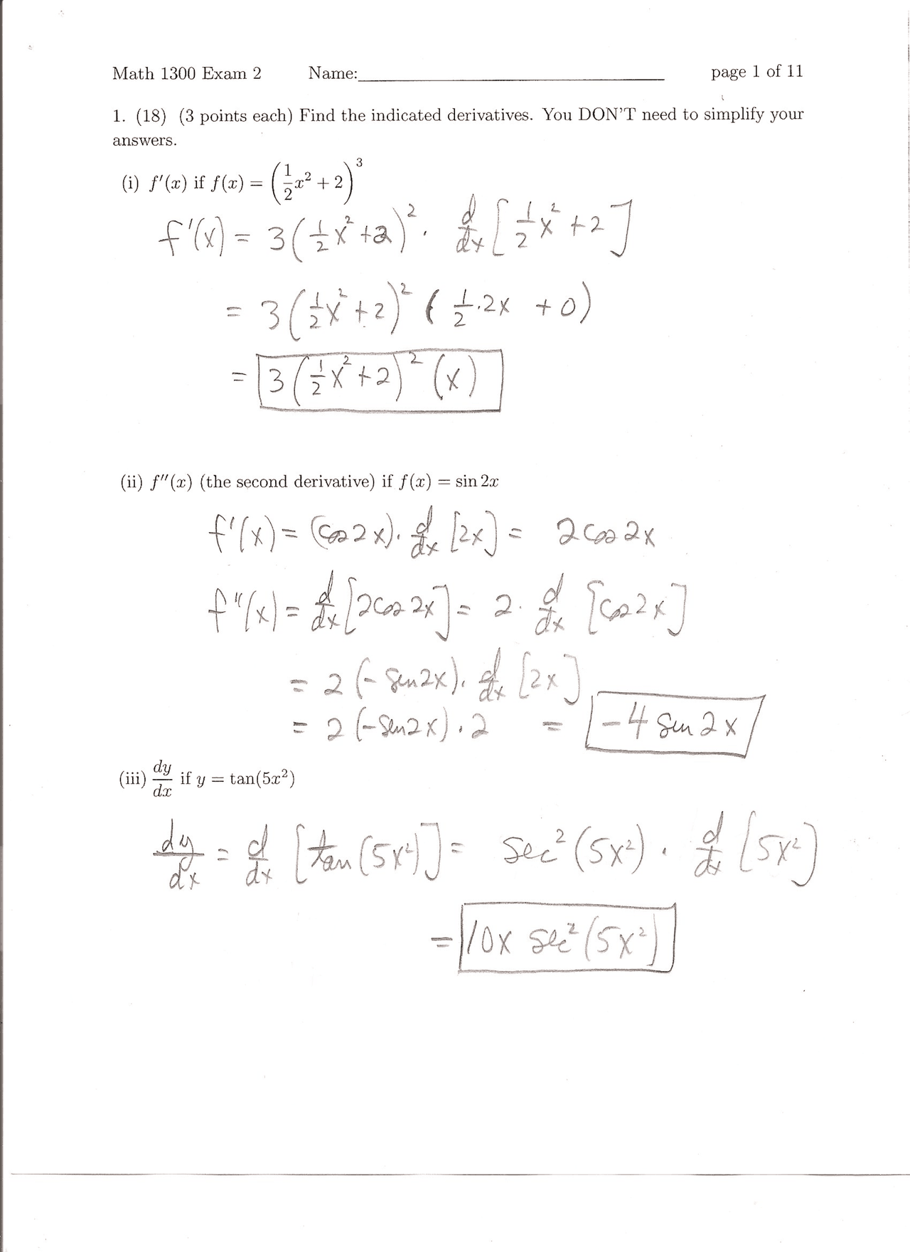 Exam 2 Questions with Answers - Analytic Geometry and Calculus 1 | MATH ...
