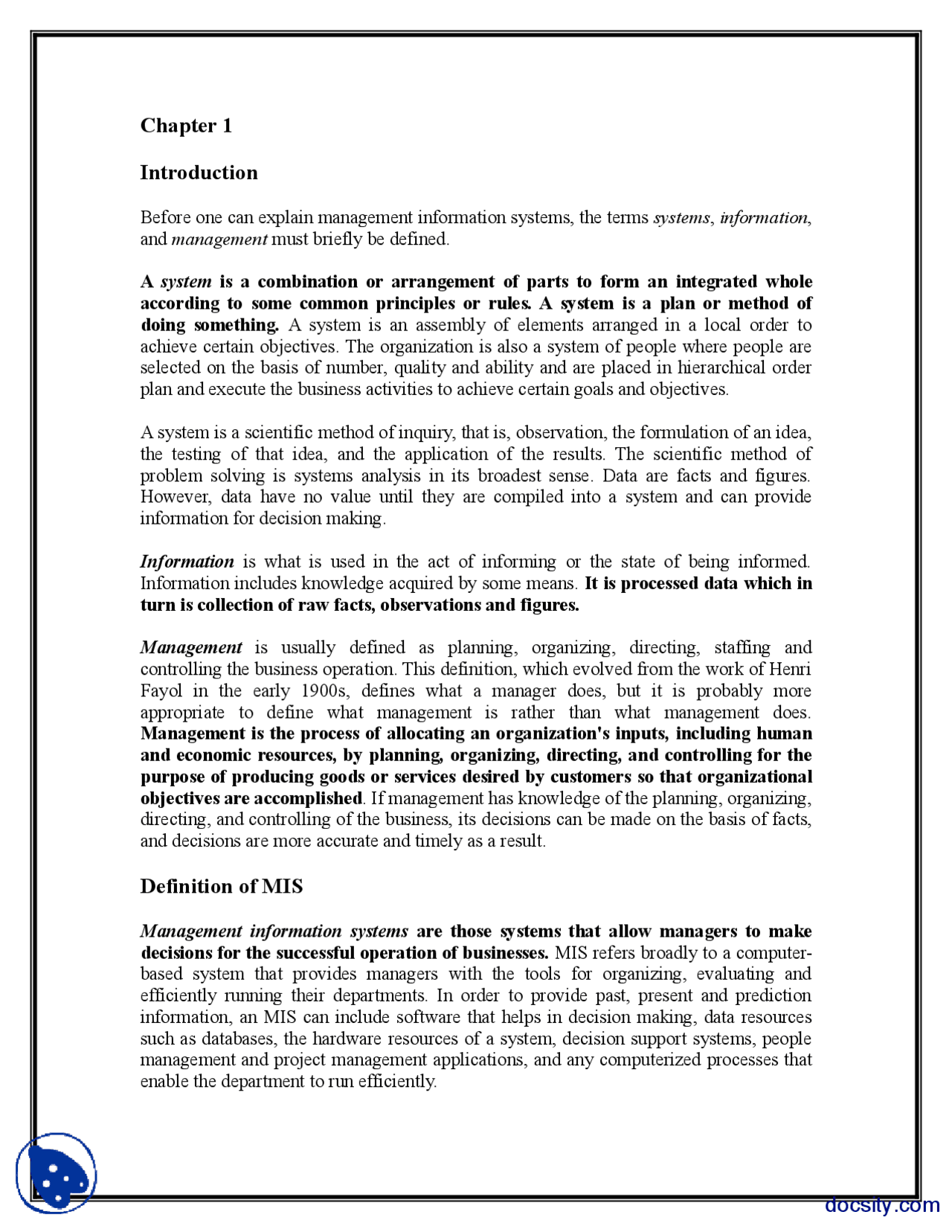 Introduction-Management Information System-Lecture Notes | Study notes ...