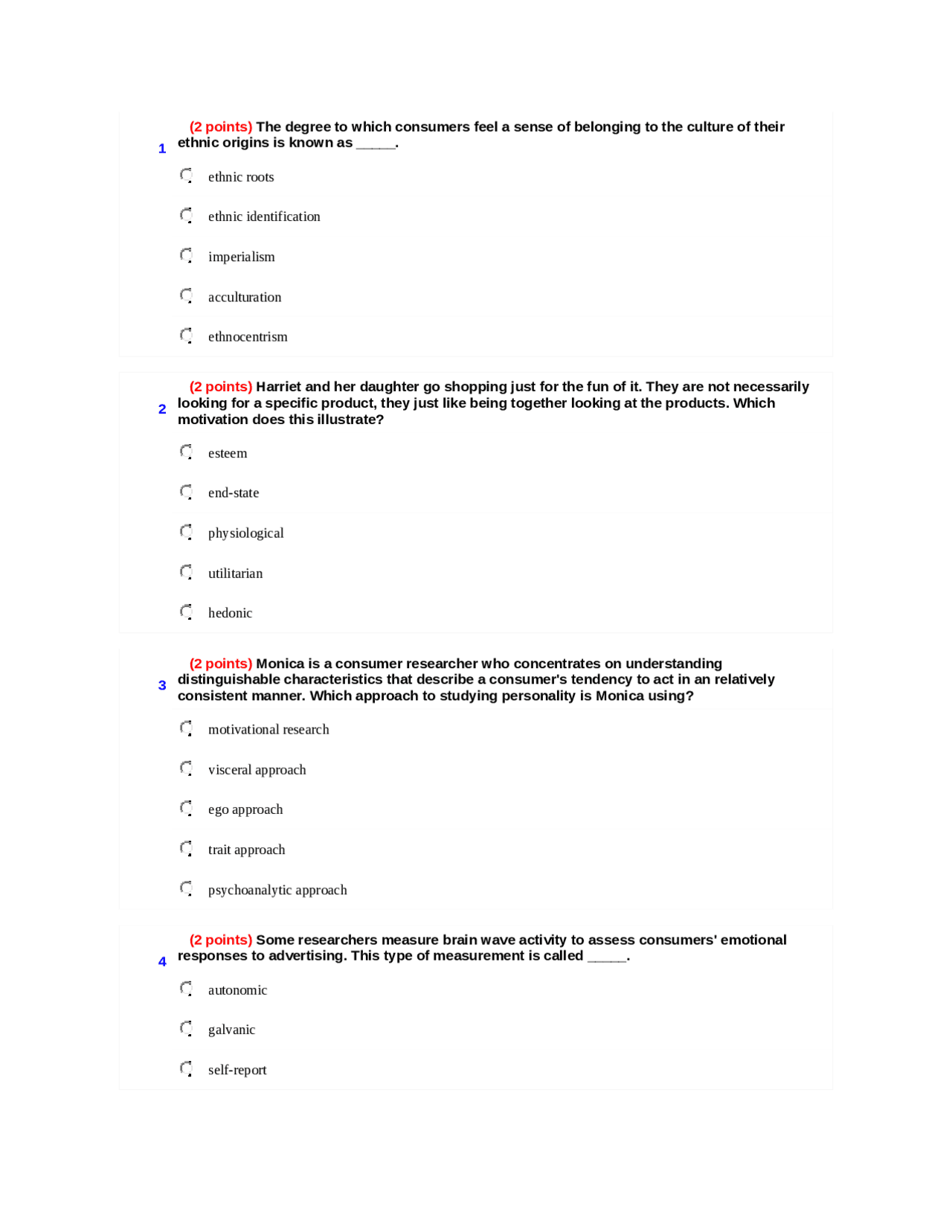 50 MCQs in Exam 2 - Consumer Behavior | MK 344 - Docsity