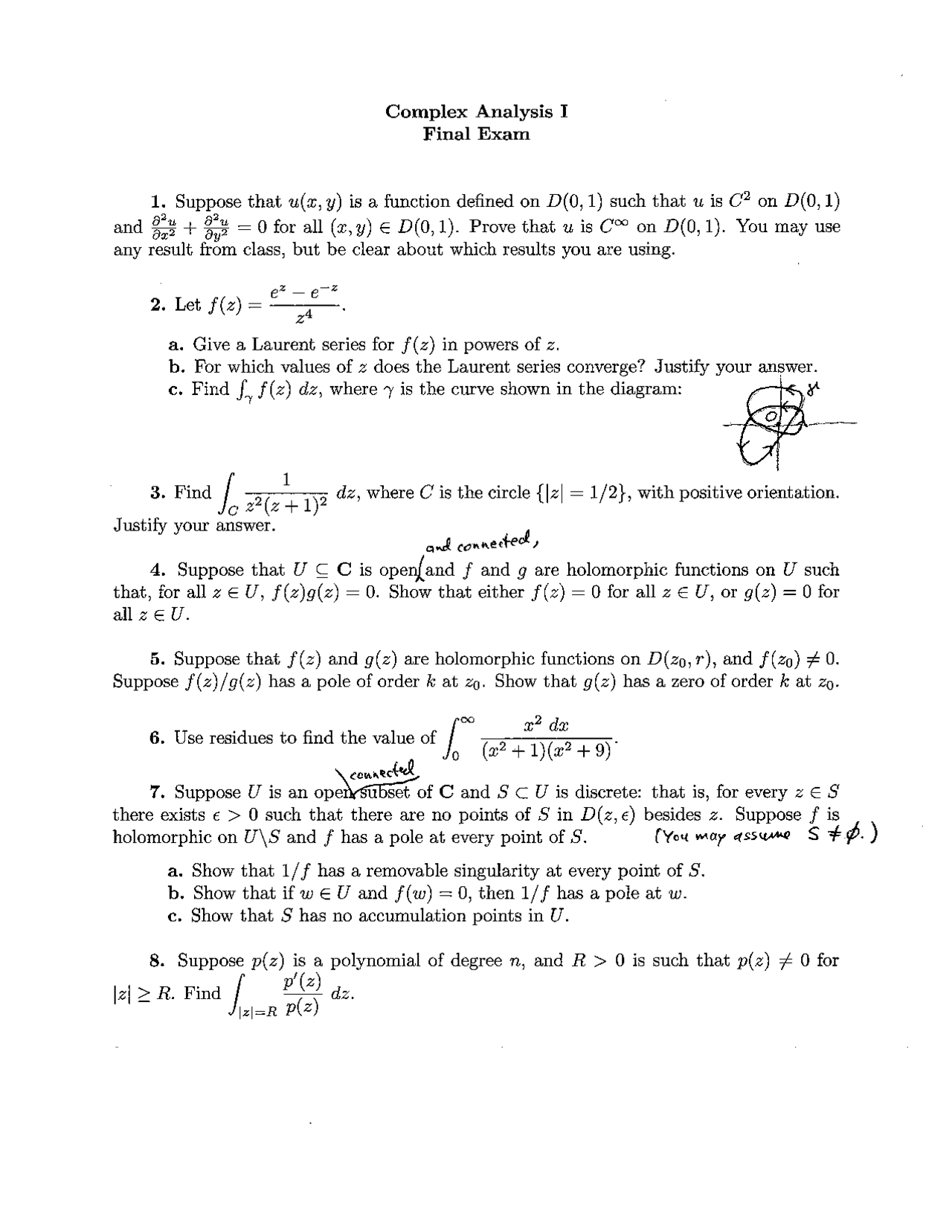 Solved Questions For Complex Analysis I Final Exam Math 5423 Docsity