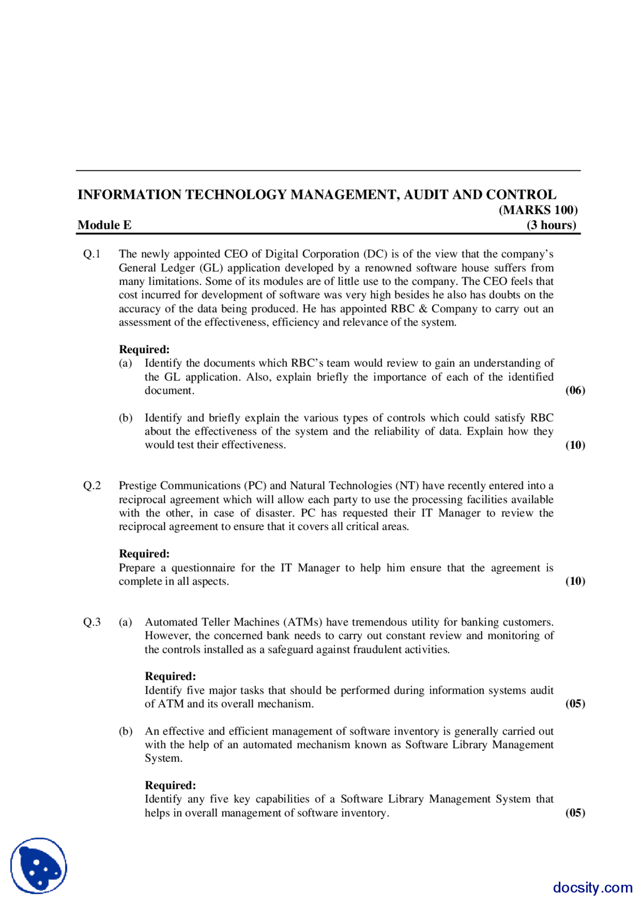 CEO of Digital Corporation-Information Technology-Exam Paper - Docsity