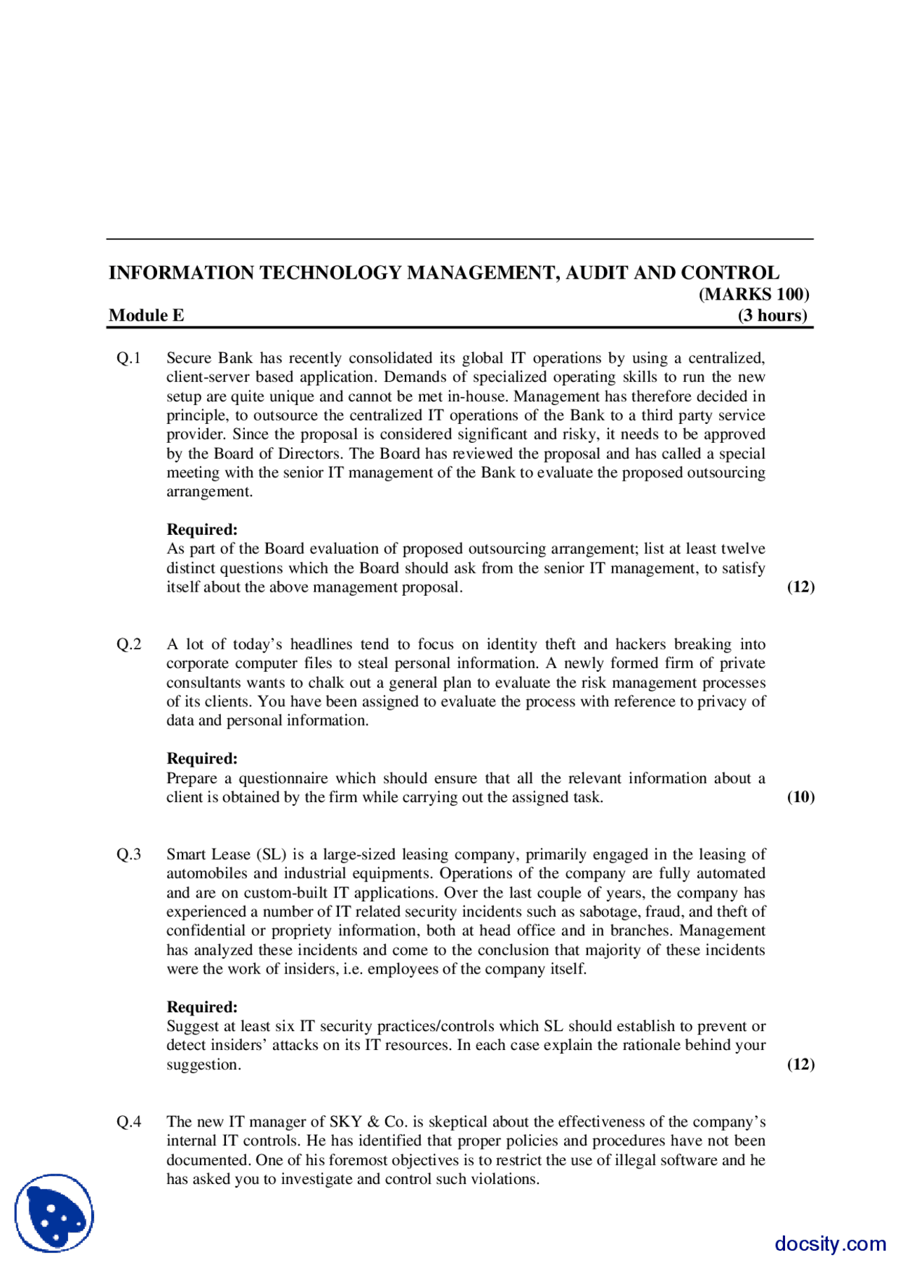 Secure Bank-Information Technology-Exam Paper - Docsity