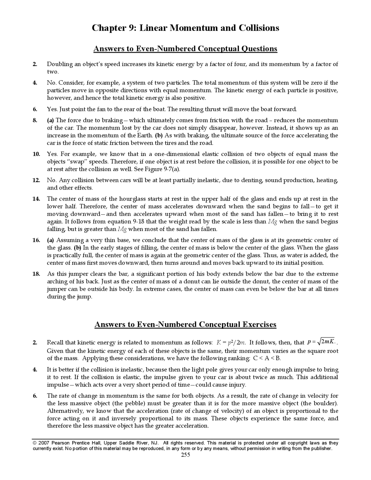 Linear Momentum and Collisions Answers to Practice Questions PHYS