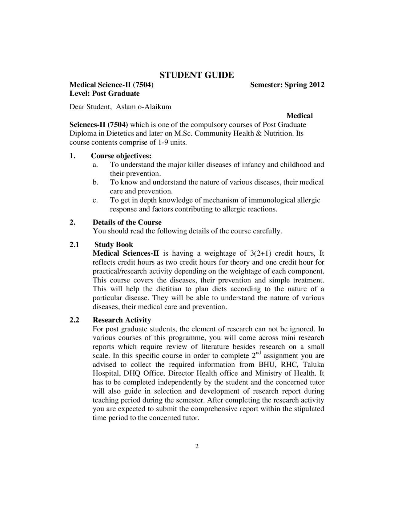Student Guide-Medical Sciences-Handout - Docsity